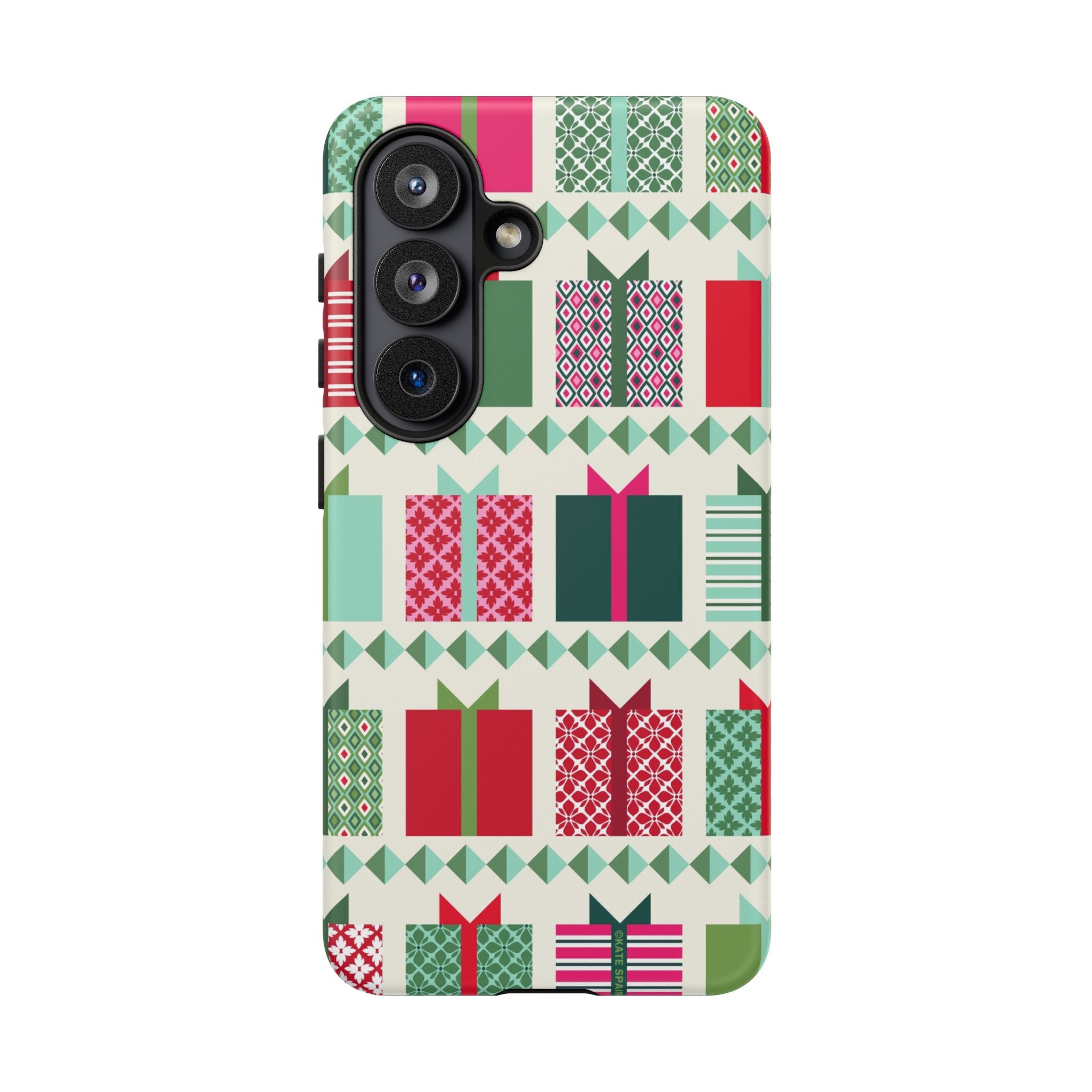 All Wrapped Up Samsung Galaxy S26 Case – Matte | cream, red, pink, green, mint geometric gift wrap holiday print