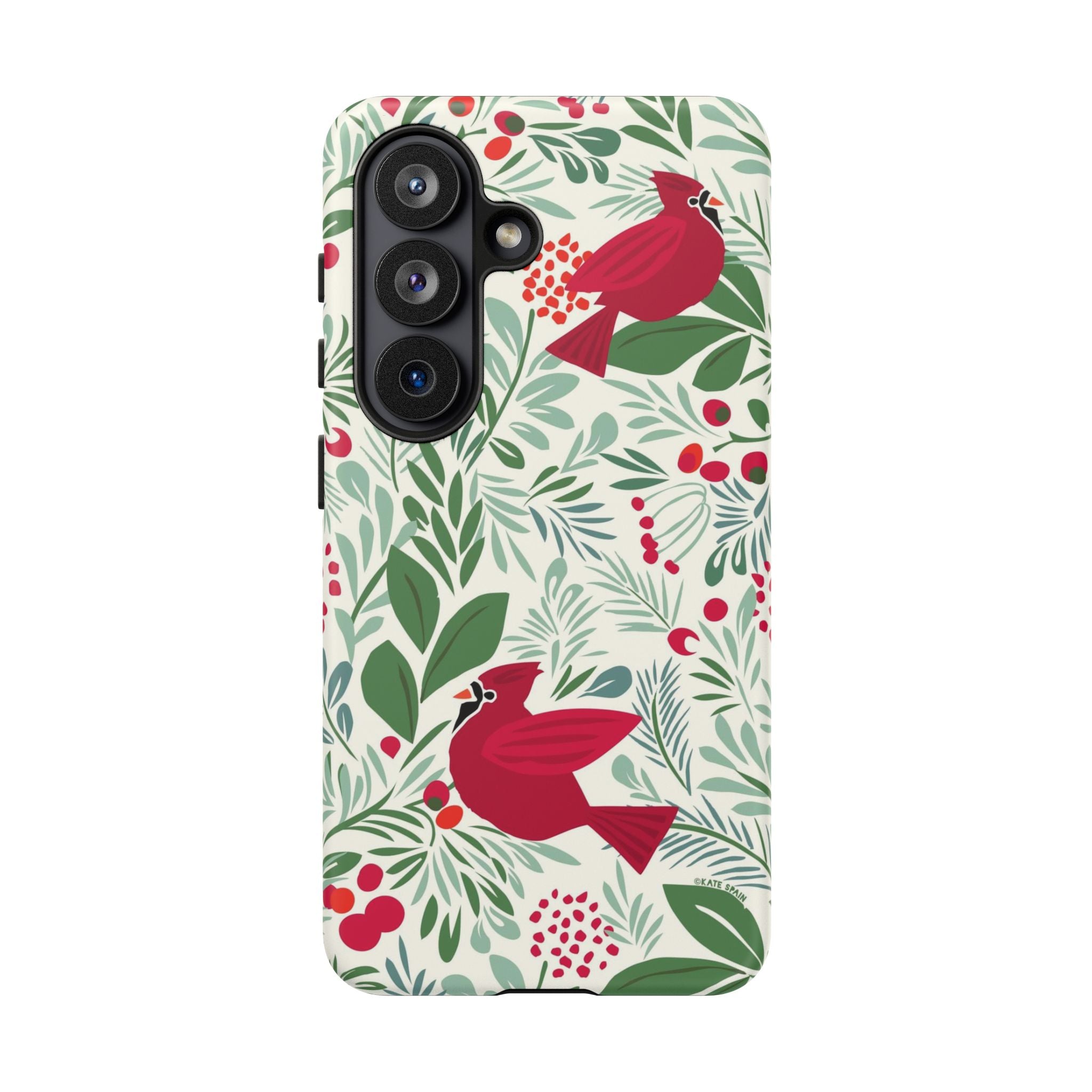 Birds and Berries Samsung Galaxy S26 Ultra Case – Glossy | cream, red, green botanical cardinal berry print