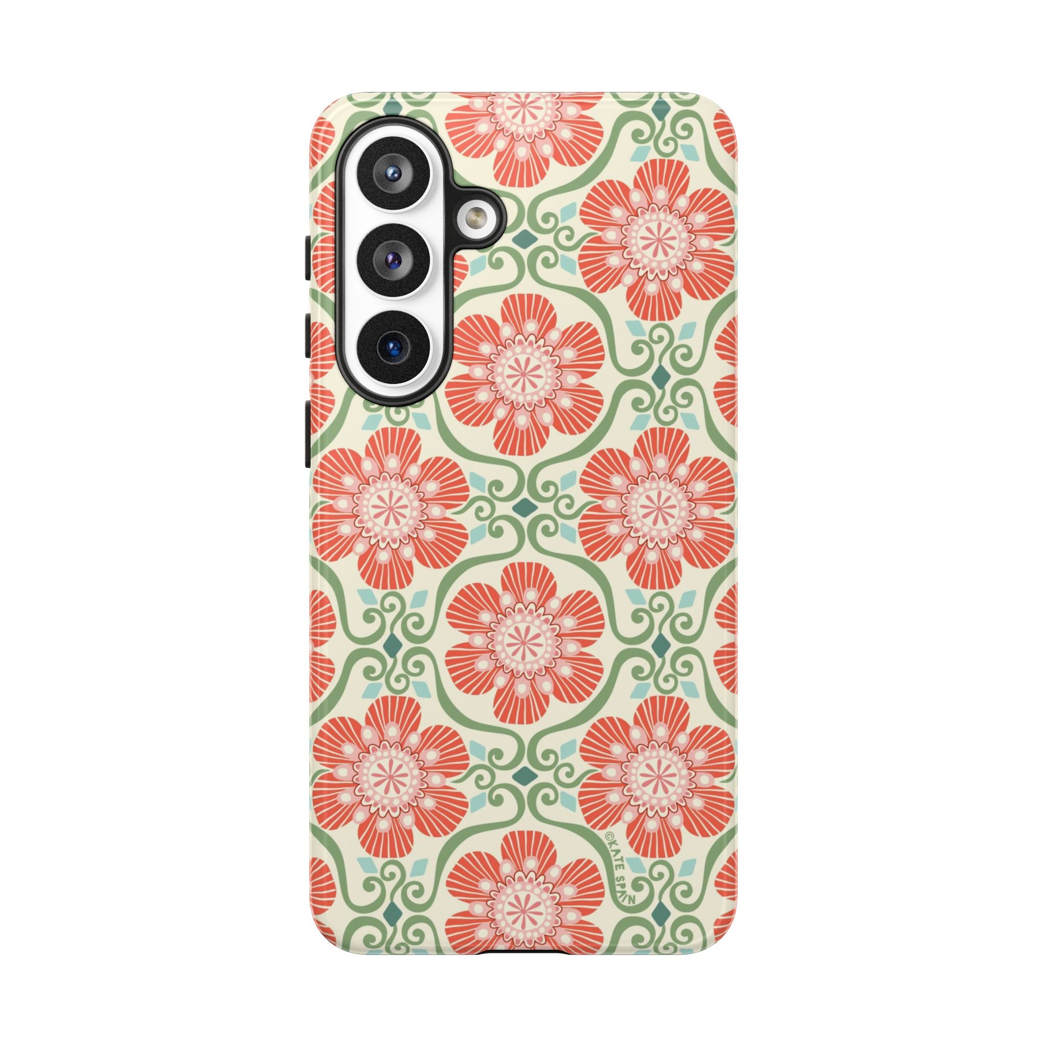 Luxury Barcelona Flowers Samsung Galaxy S26 Plus Case – Glossy | cream, coral, sage botanical floral print