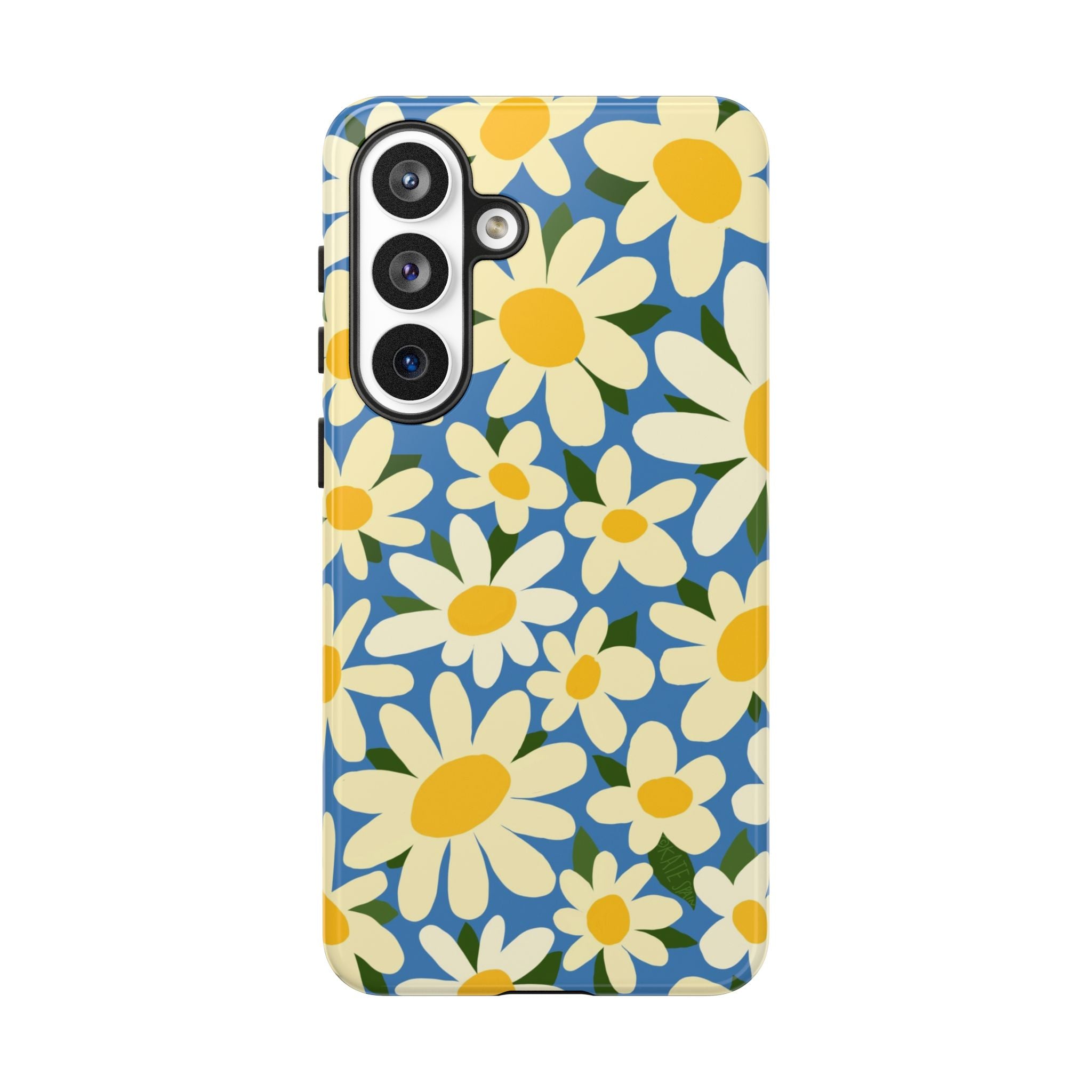 Luxury Shasta Samsung Galaxy S26 Plus Case – Glossy | blue, yellow, white daisy floral print