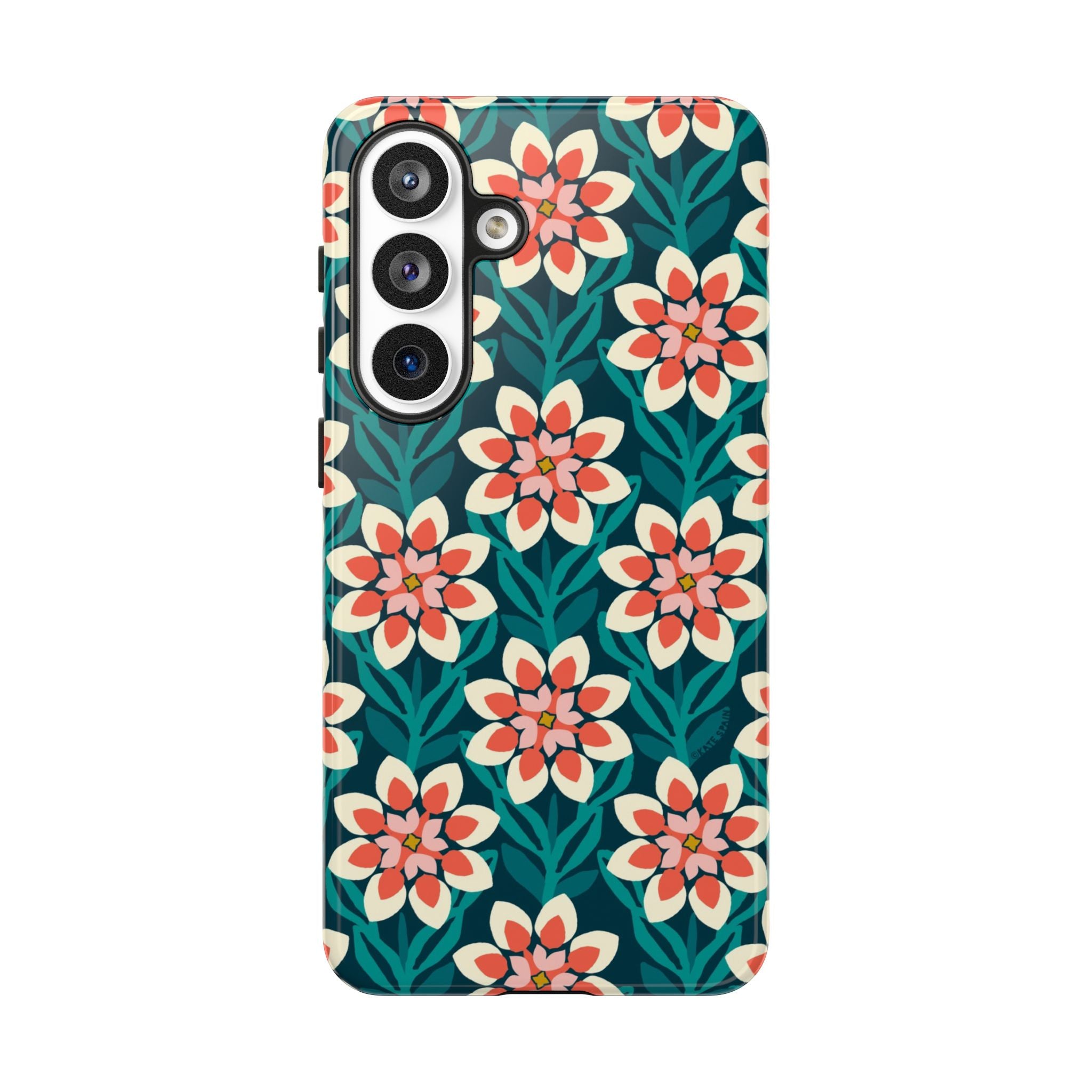 Luxury Modern Dahlia Samsung Galaxy S26 Plus Case – Glossy | teal, coral, pink, cream modern dahlia print