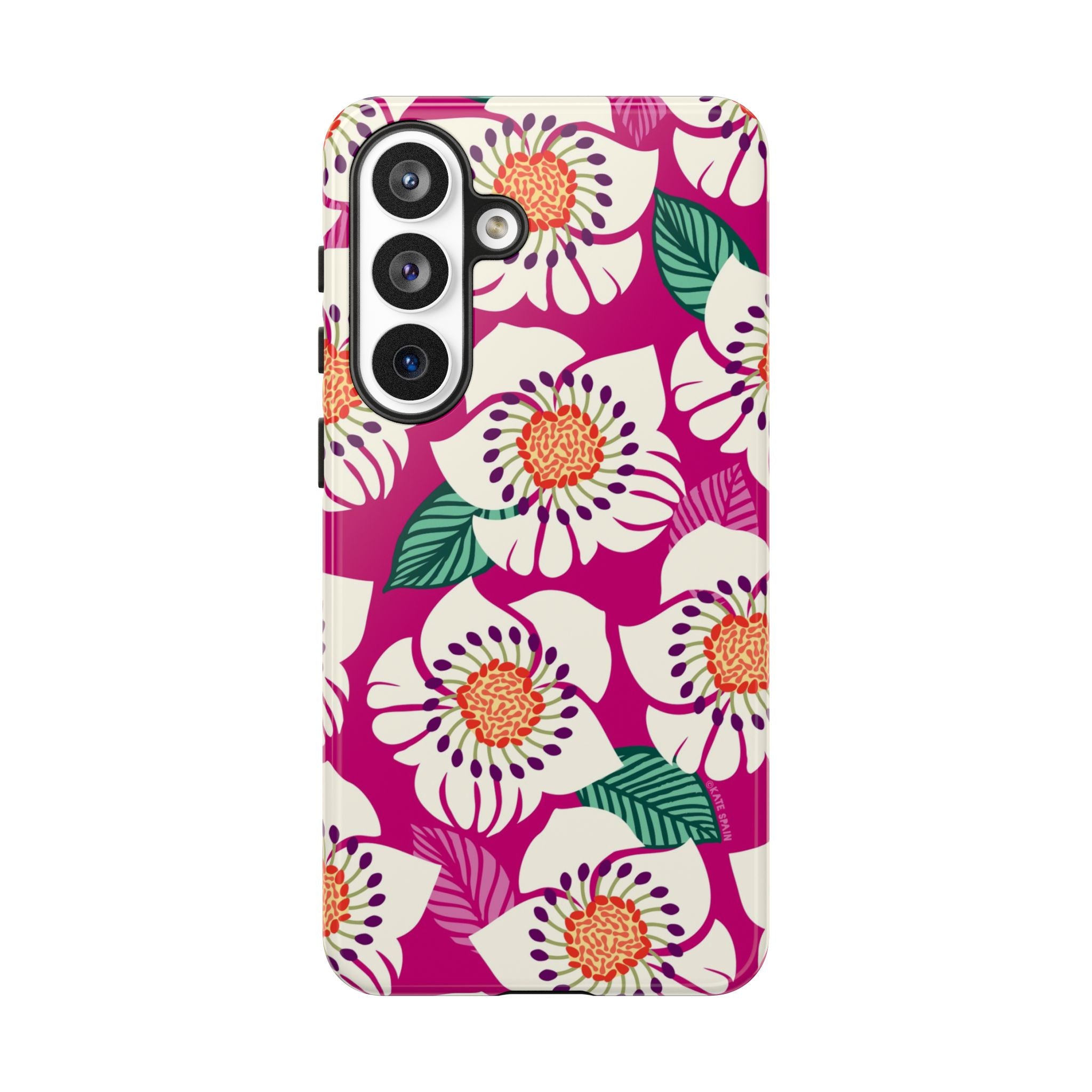 Artistic Panache Samsung Galaxy S26 Plus Case – Glossy | berry, cream white, peach anemone floral print