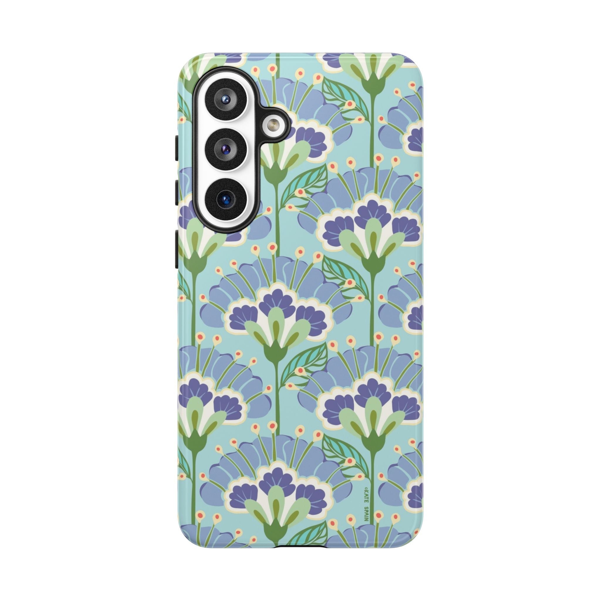  Lantern Flower Samsung Galaxy S26 Plus Case – Glossy | light blue, lavender, lime green floral print 