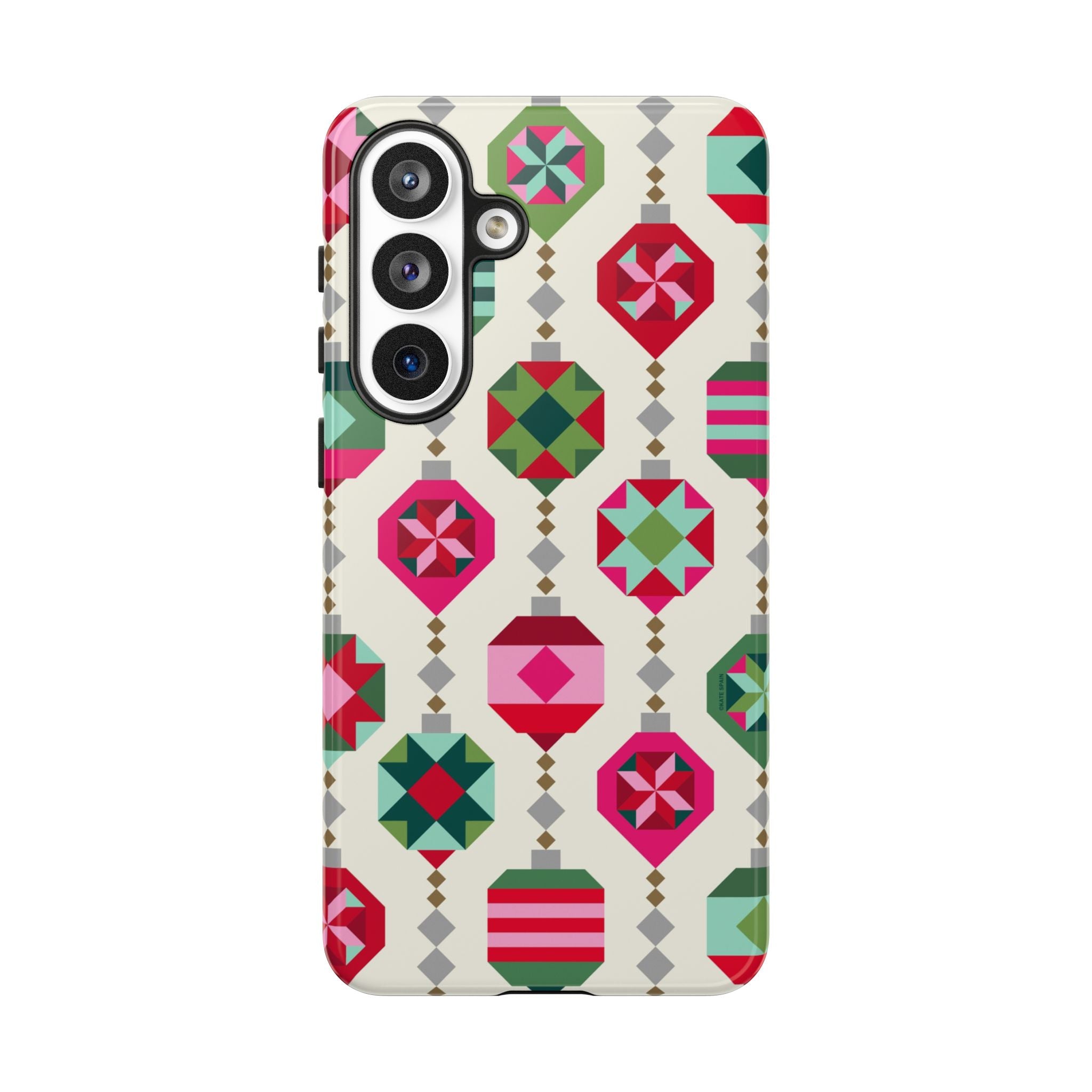 Felicity Ornaments Samsung Case – detail view | cream, red, pink, green, mint geometric quilted ornament print