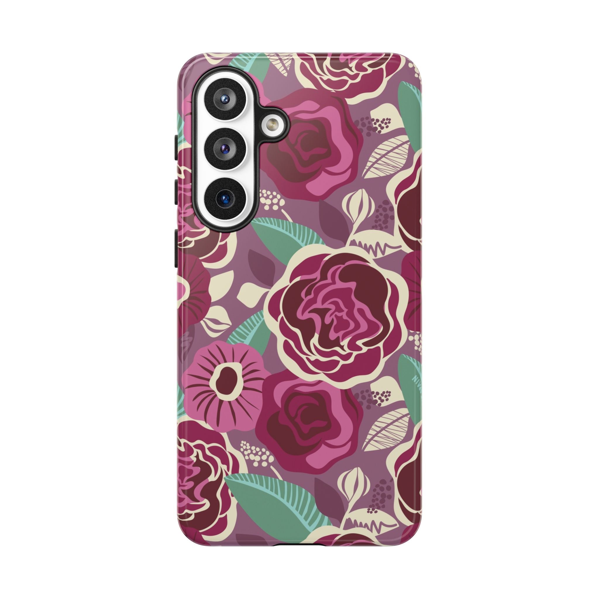 Luxury Tea Rose Burgundy Samsung Galaxy S26 Plus Case – Glossy | burgundy, magenta, plum botanical rose floral print