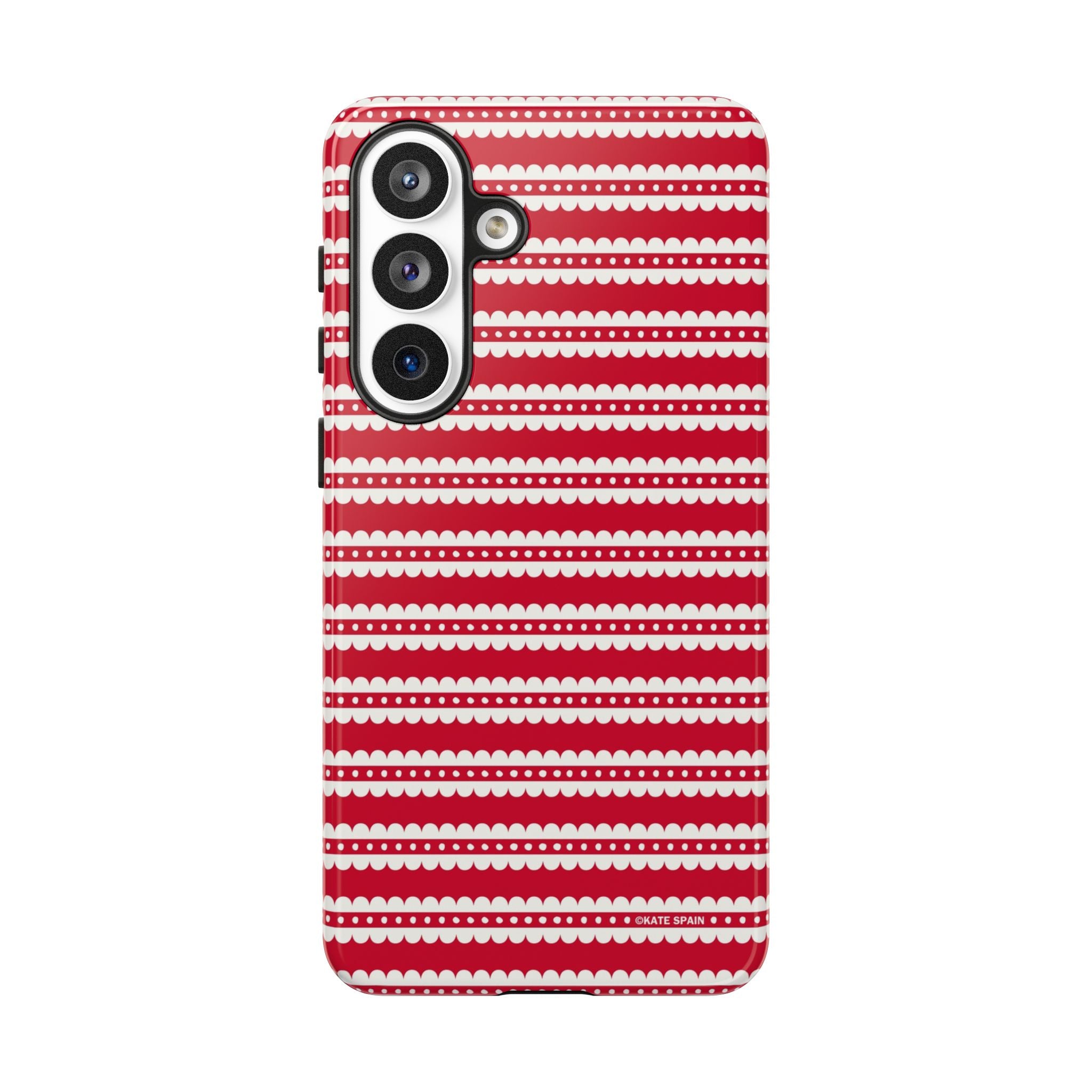 Candy Cane Stripe Samsung Galaxy S26 Plus Case – Glossy | red, cream scalloped candy cane stripe print