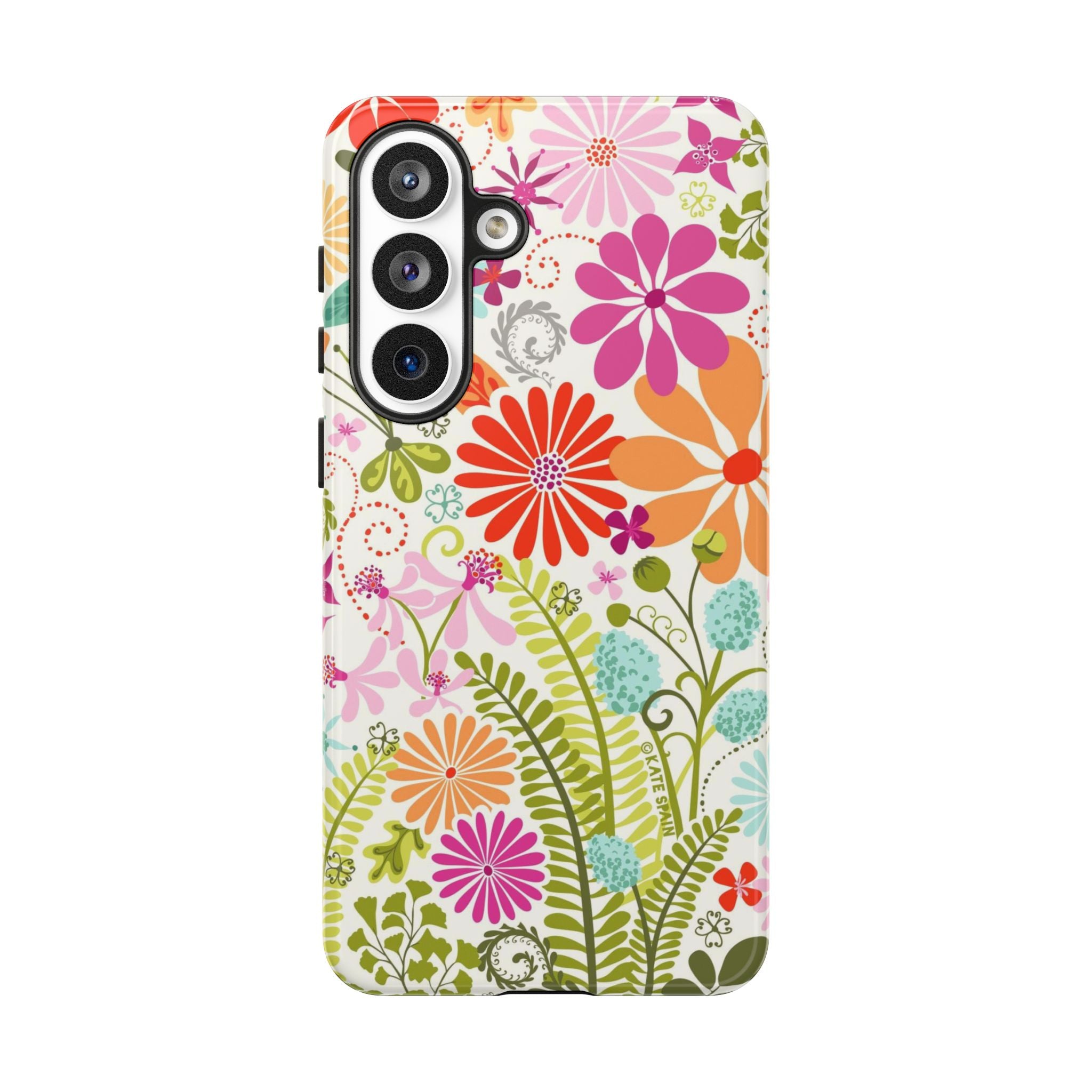 Luxury Terrain Samsung Galaxy S26 Plus Case – Glossy | white, magenta, coral botanical woodland floral print 