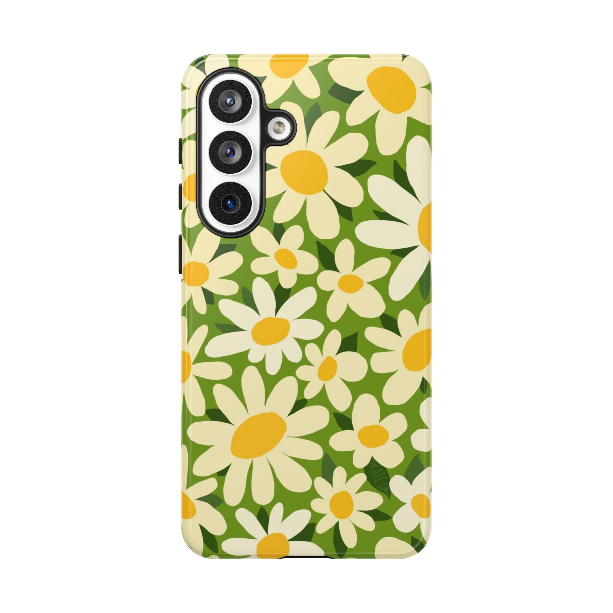 Luxury Shasta Samsung Galaxy S26 Plus Case – Glossy | green, white, yellow daisy floral print