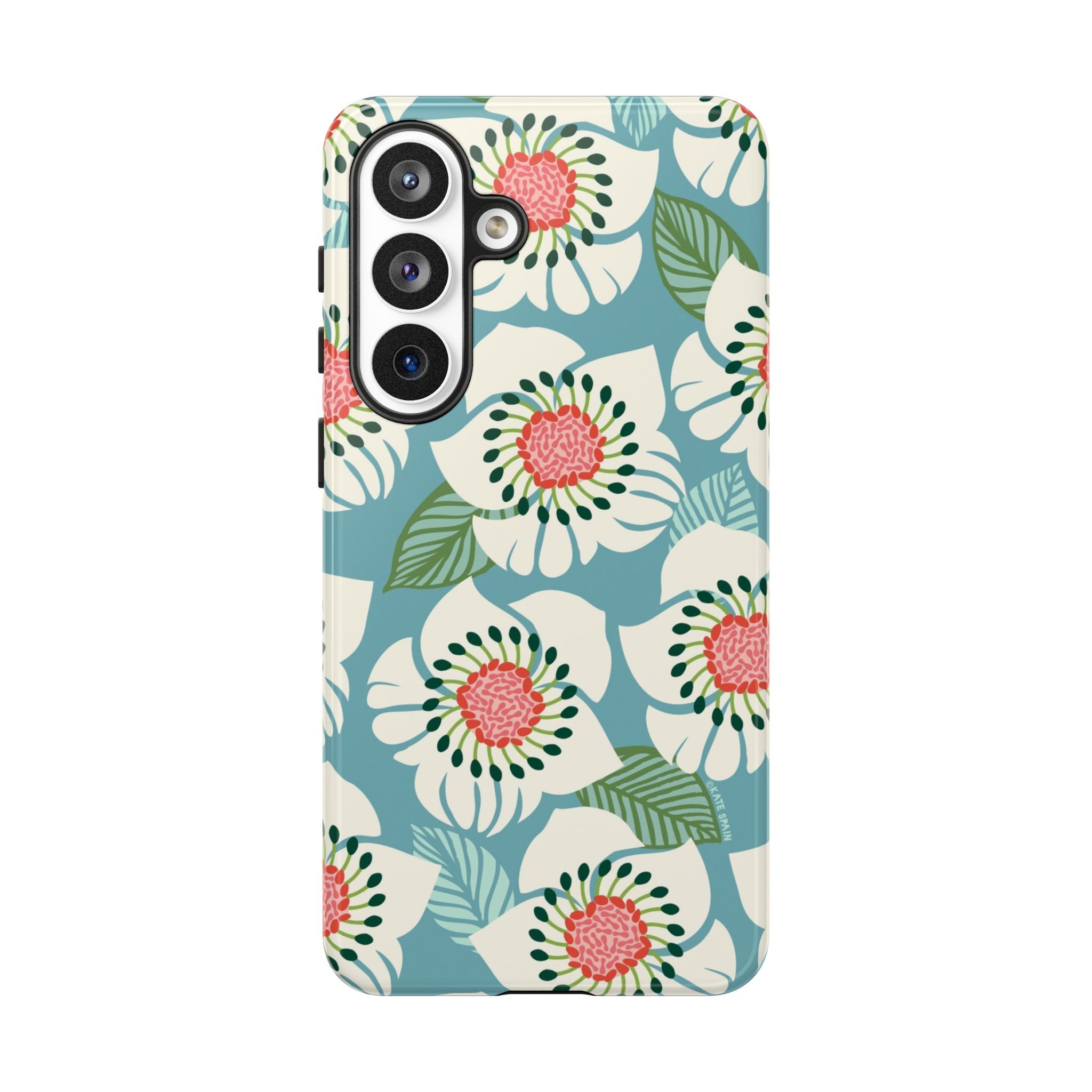 Artistic Panache Samsung Galaxy S26 Plus Case – Glossy | sky blue, pale cream, pink anemone floral print