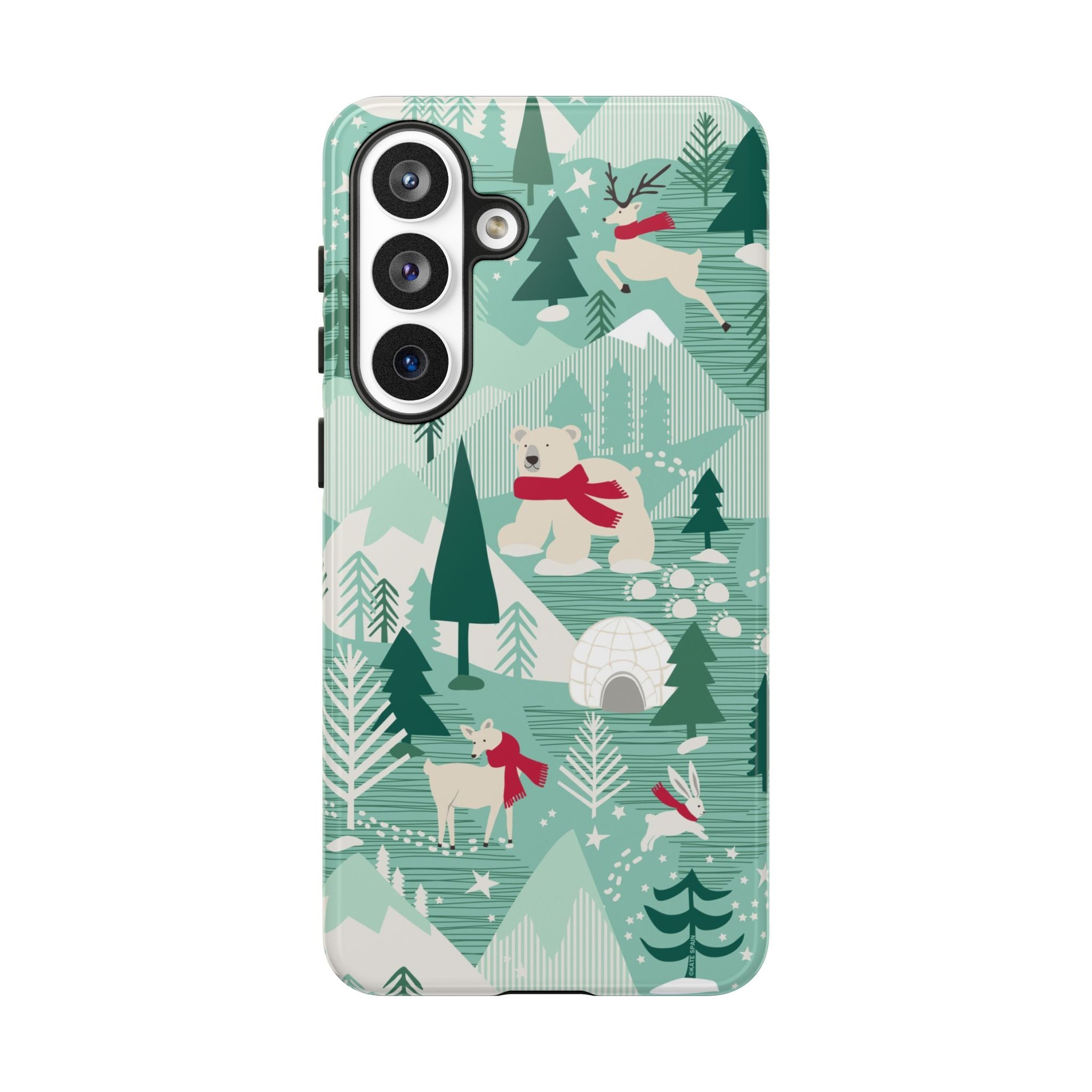 Arctica Winter Samsung Galaxy S26 Plus Case – Glossy | aqua, evergreen, white, animal frolic winter wonderland print