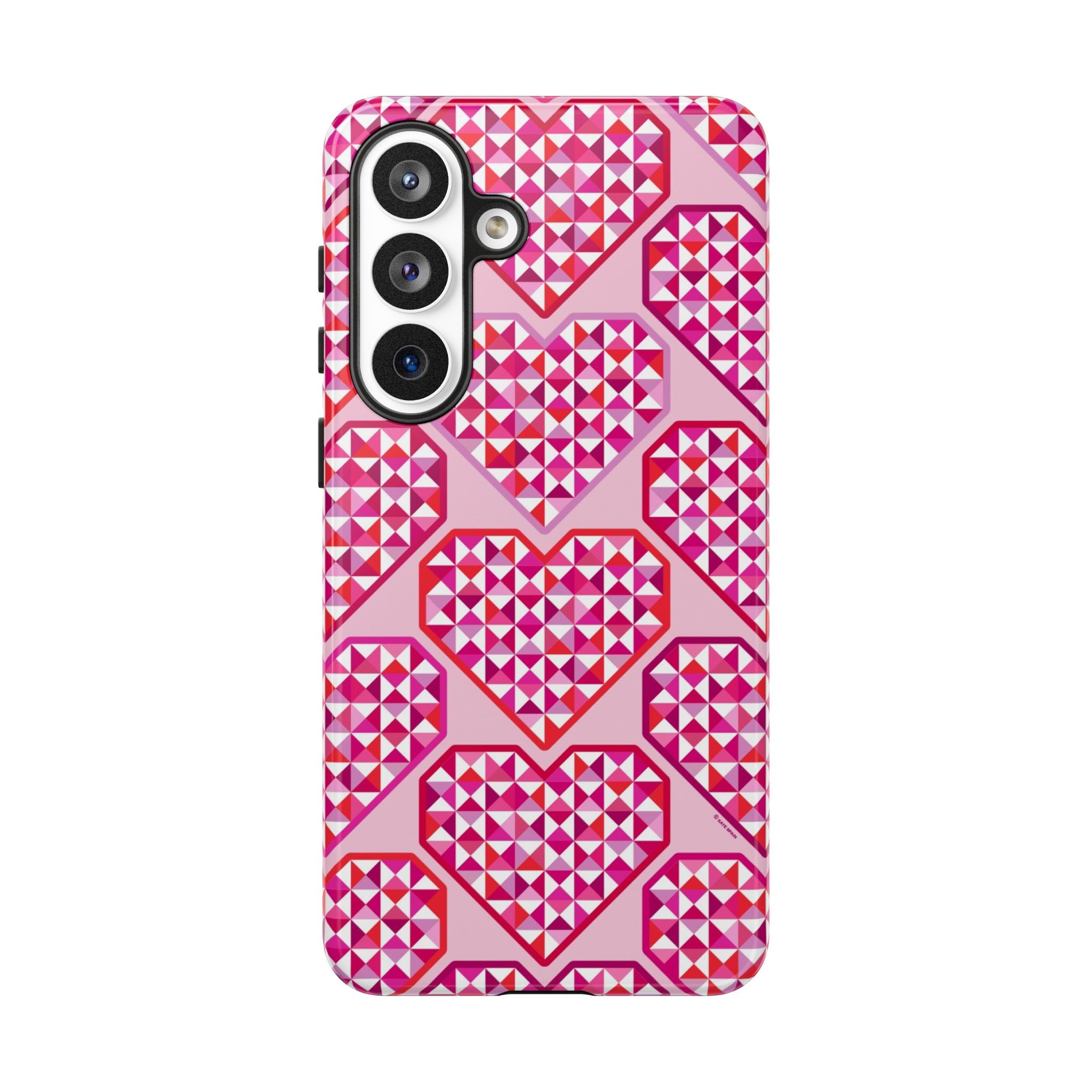 Pink Pyramid Heart Samsung Galaxy S26 Plus Case – Glossy | pink, magenta, white geometric heart pyramid print