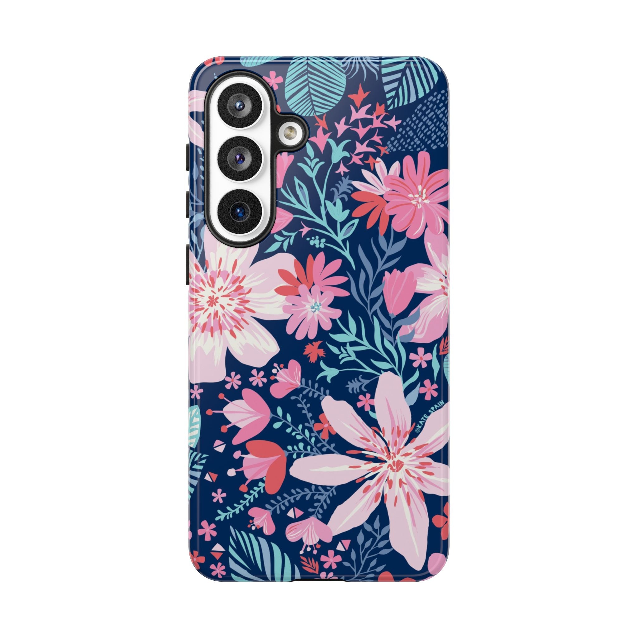 Tropical Bonaire Samsung Galaxy S26 Plus Case – Glossy | navy, pink, white tropical floral botanical print