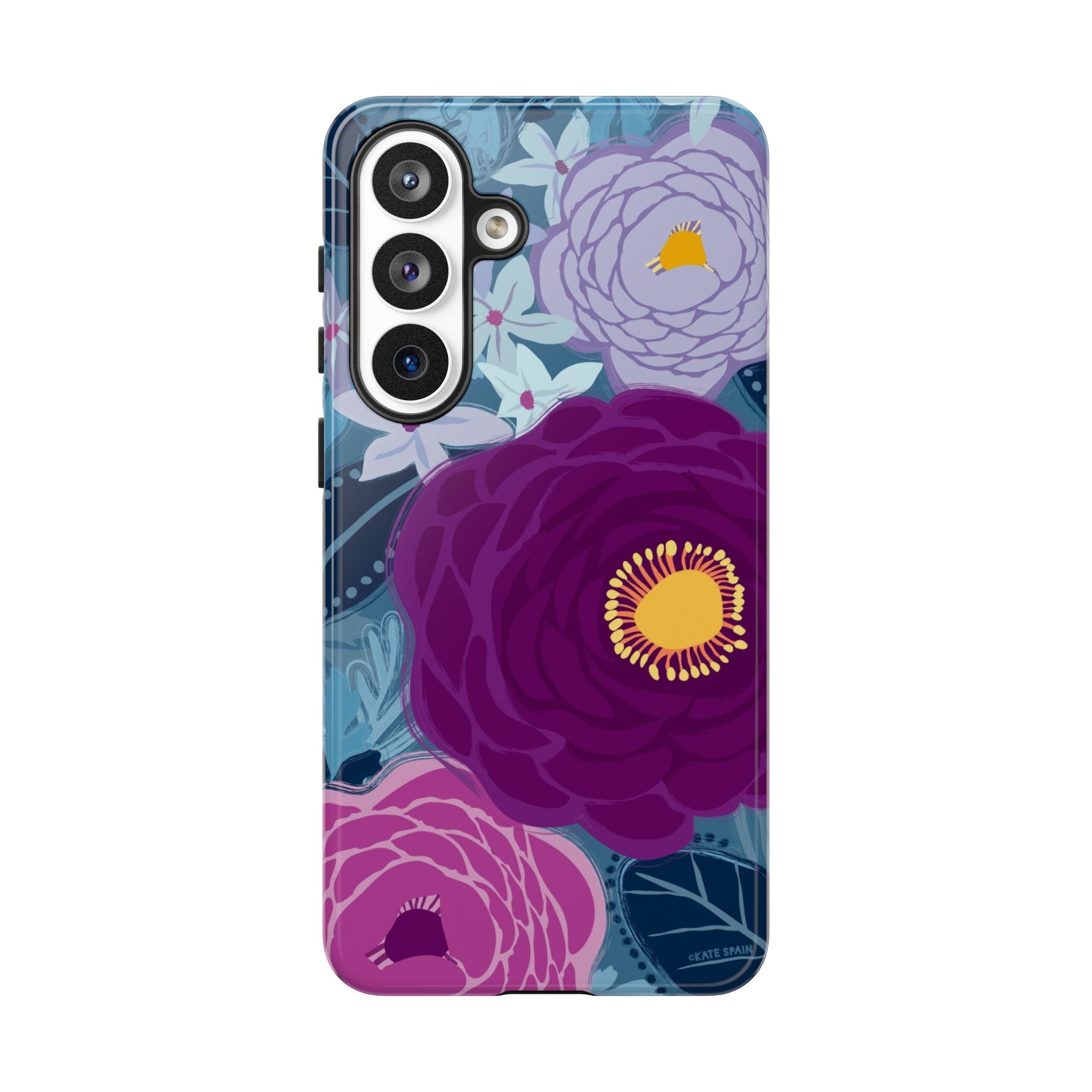 Luxury Bloomerie Samsung Galaxy S26 Plus Case – Glossy | navy, purple, magenta botanical peony floral print