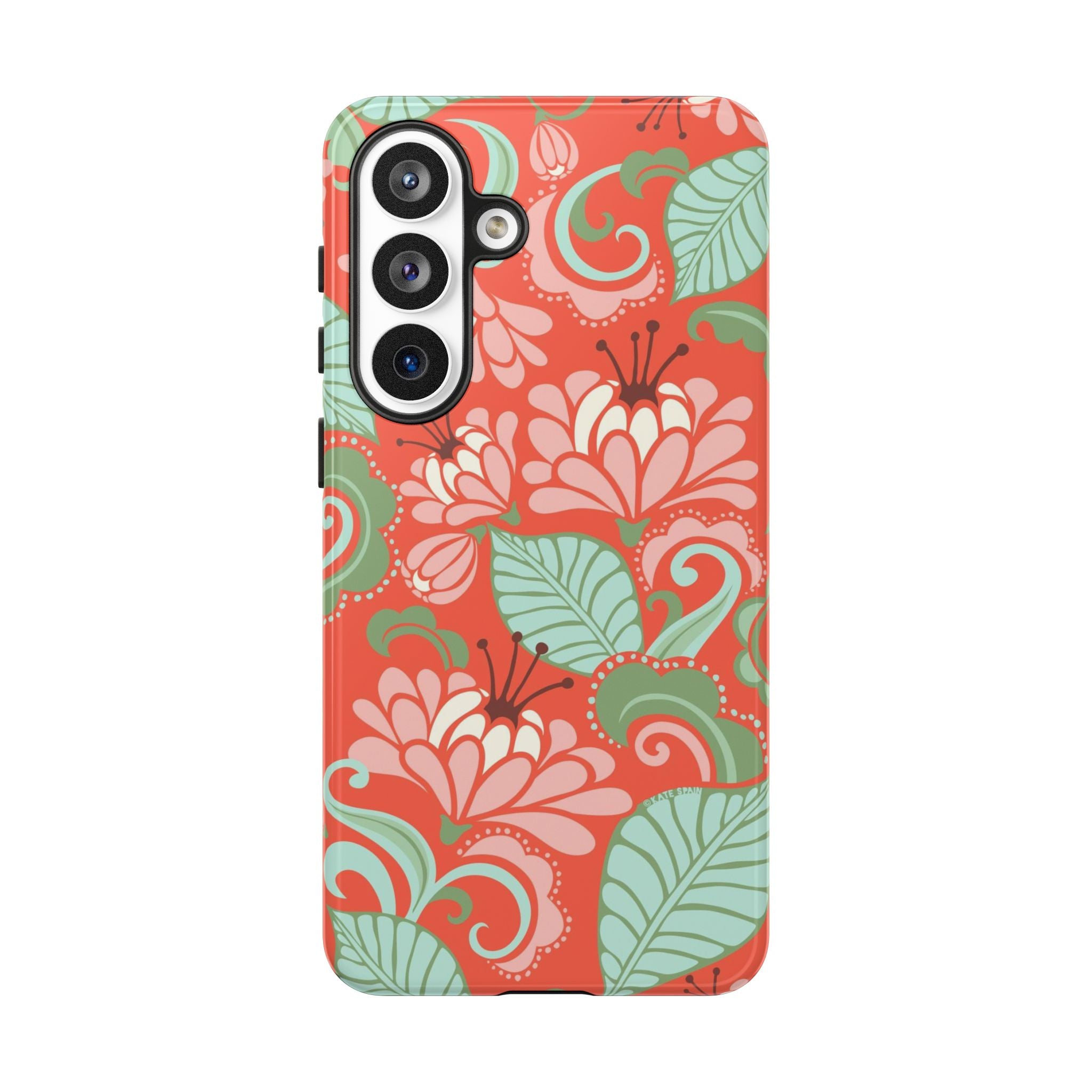 Designer Sarabande Samsung Galaxy S26 Plus Case – Glossy | coral, blush, mint tropical floral print