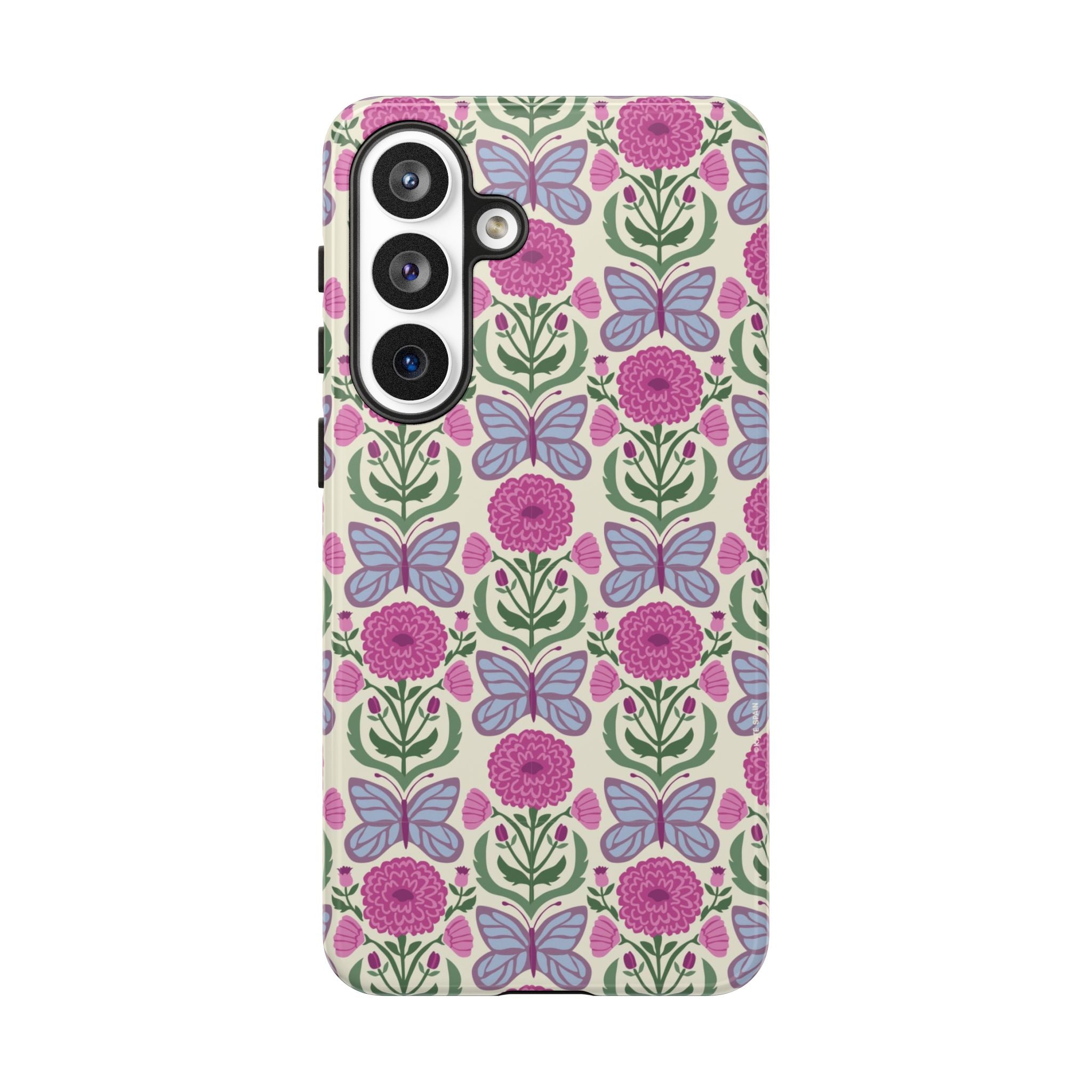 Luxury Butterfly Samsung Galaxy S26 Case – Matte | cream, magenta, periwinkle butterfly floral print