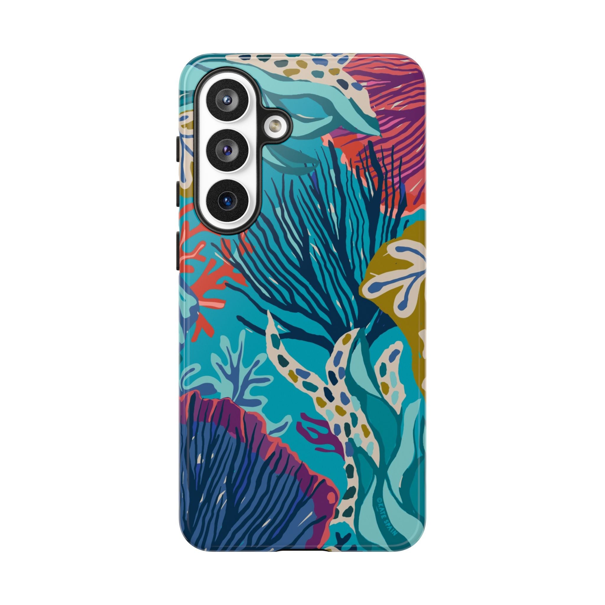 Luxury Reef Samsung Galaxy S26 Plus Case – Glossy | teal, navy, magenta, olive coral reef print