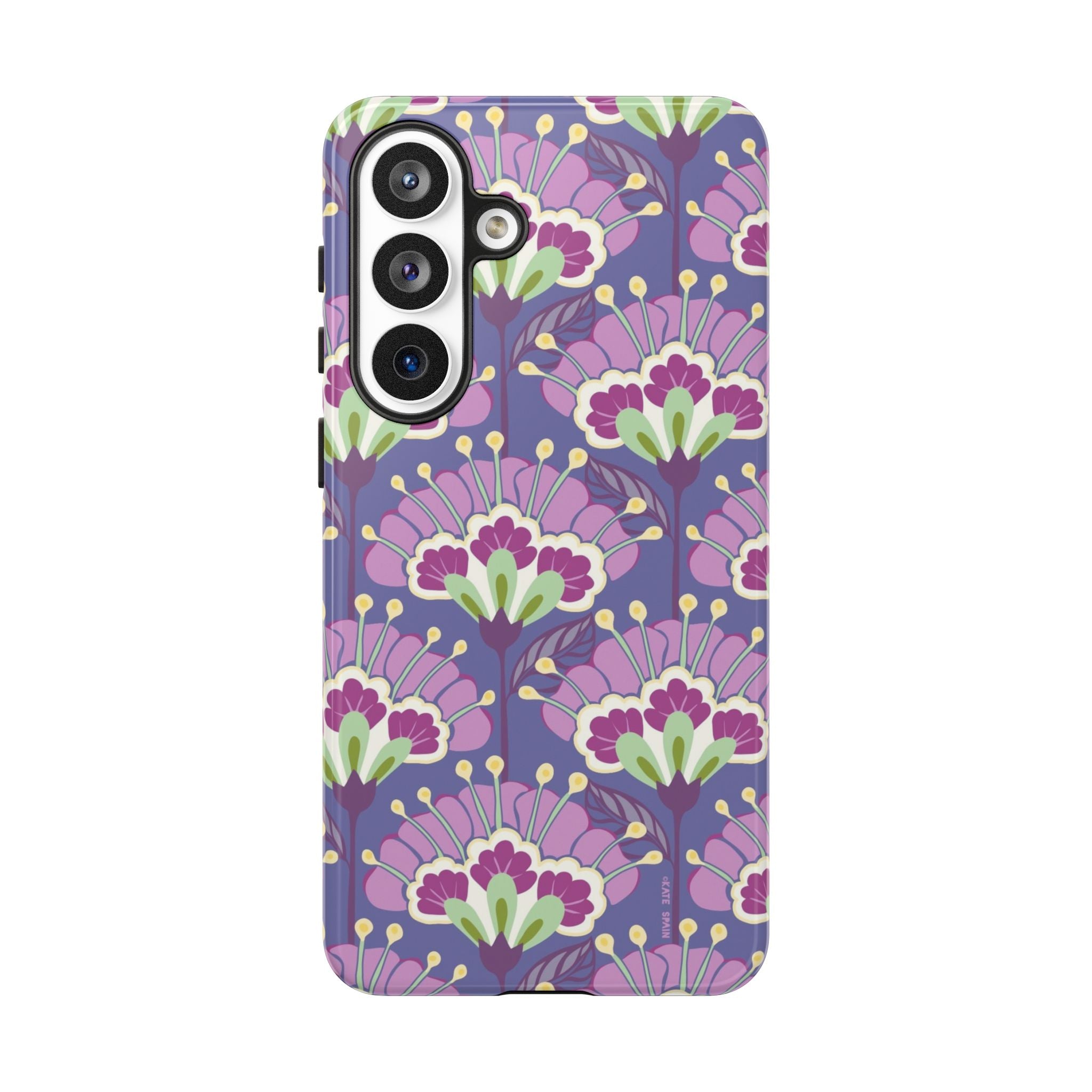 Luxury Lantern Flower Samsung Galaxy S26 Plus Case – Glossy | mauve, purple, lime green floral print