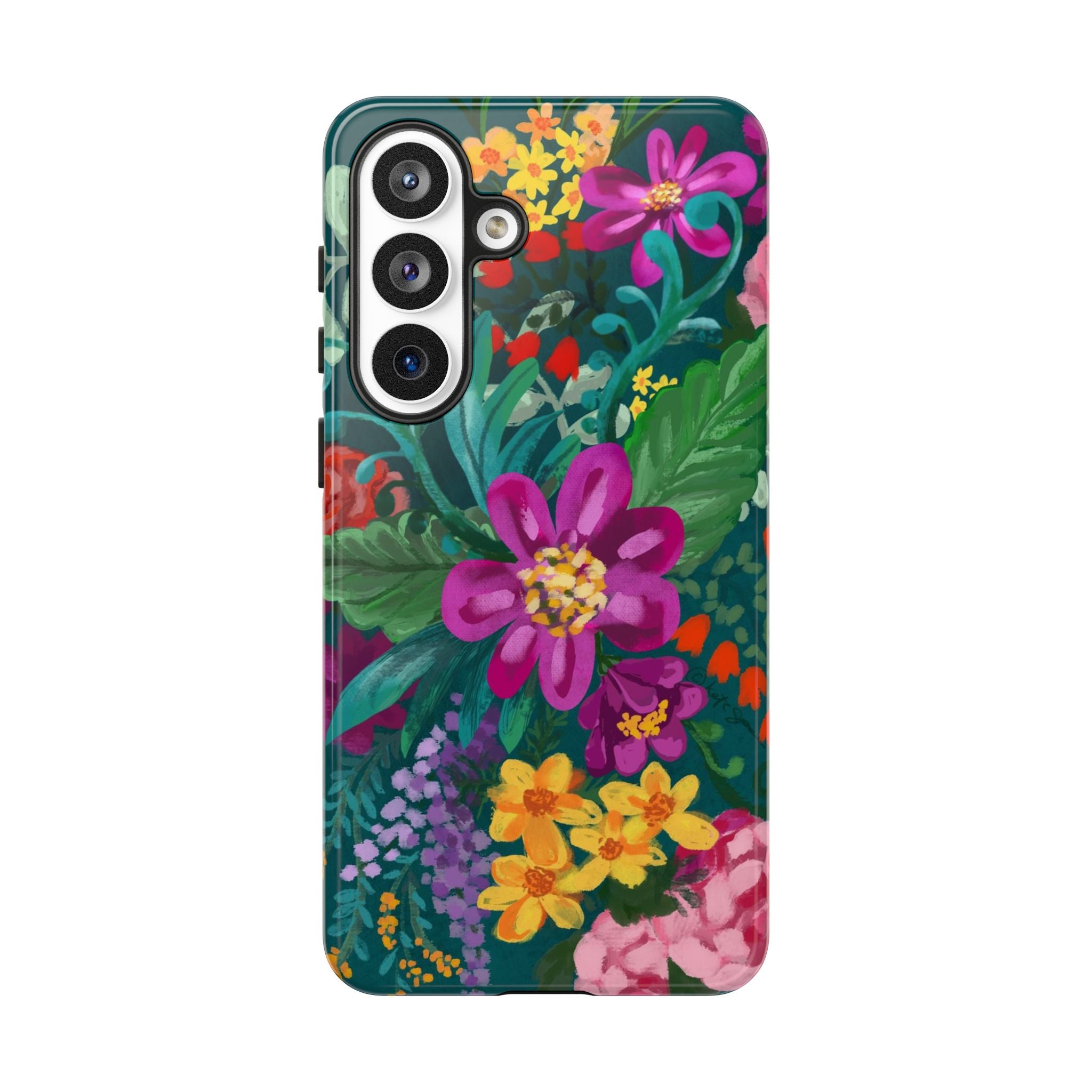 Tropical Posy Samsung Galaxy S26 Plus Case – Glossy | teal, magenta, yellow, pink vibrant botanical floral print
