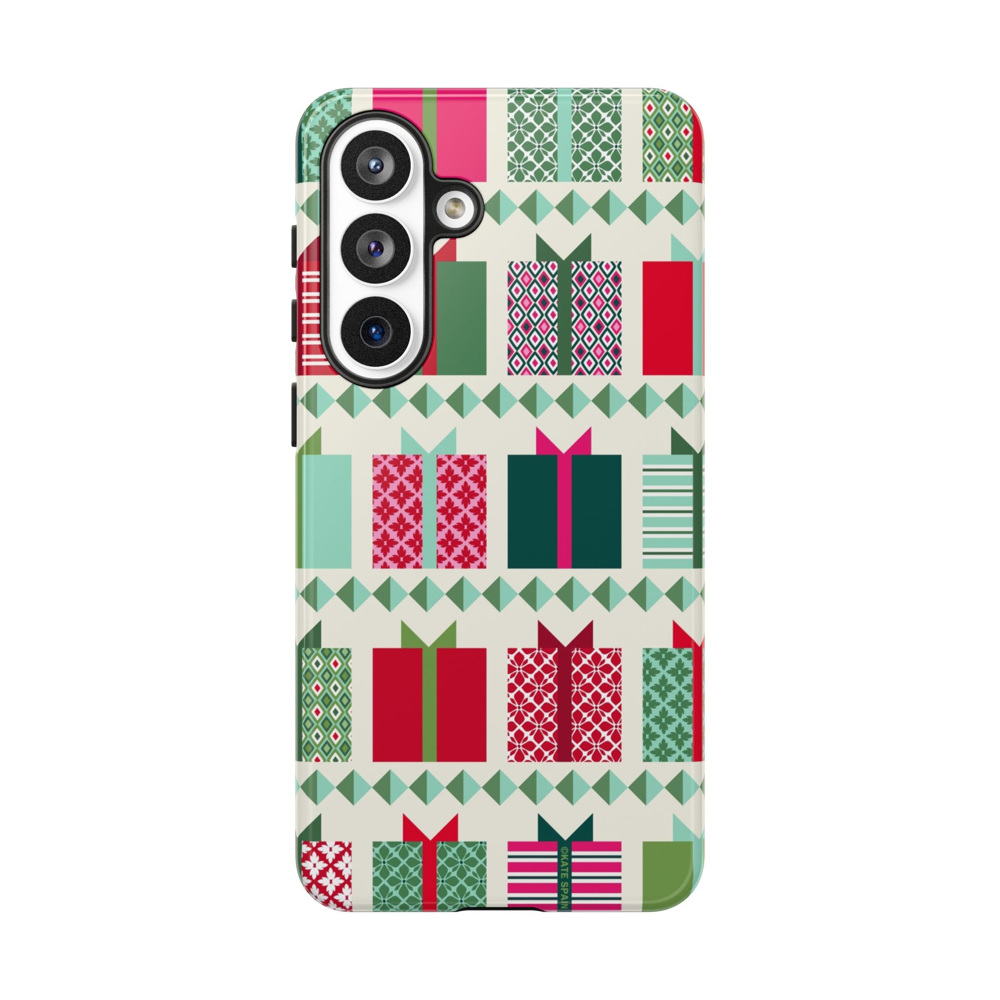 All Wrapped Up Samsung Galaxy S25 Plus Case – Matte | cream, red, pink, green, mint geometric gift wrap holiday print
