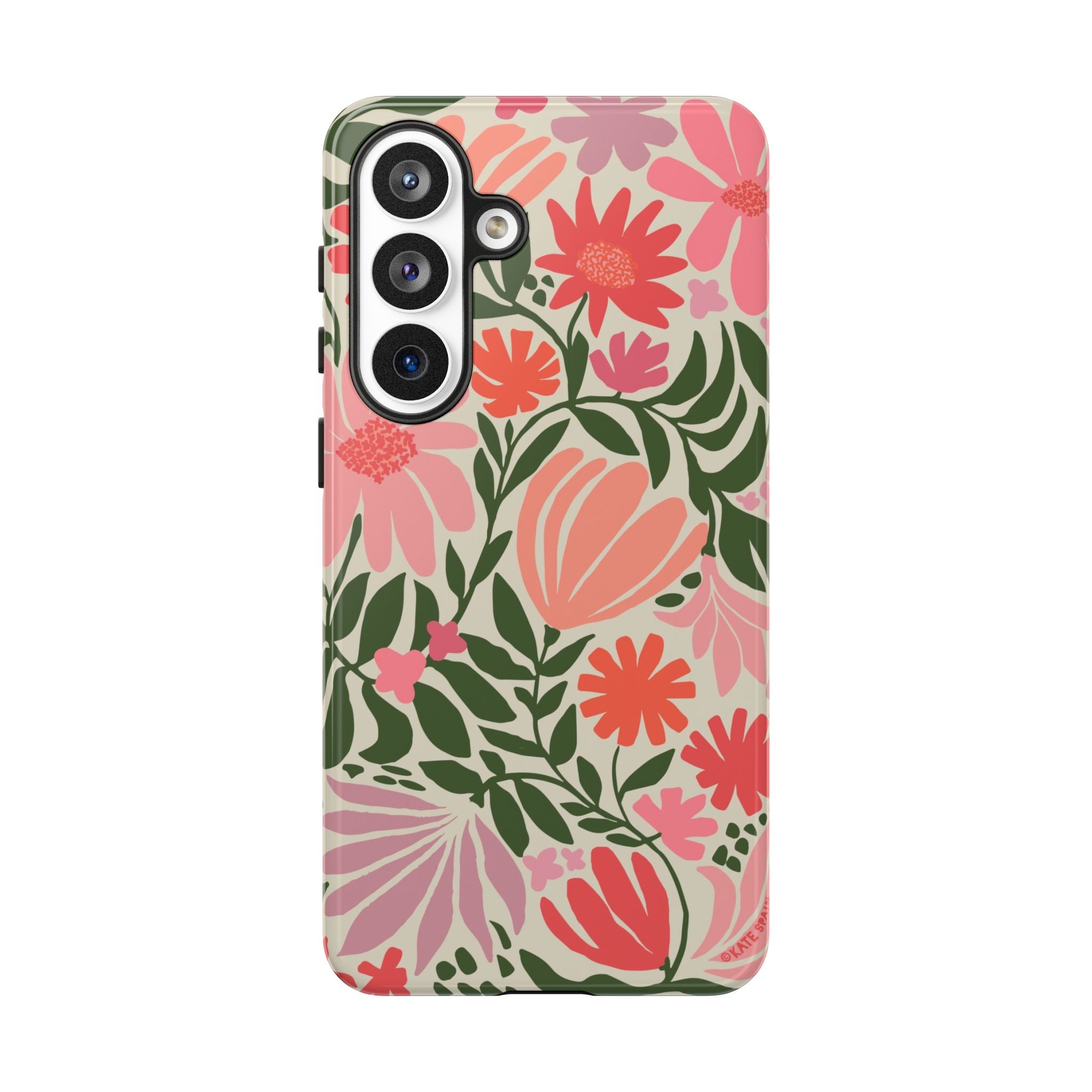 Luxury Botanica Samsung Galaxy S26 Plus Case – Glossy | cream, coral, pink botanical wildflower print