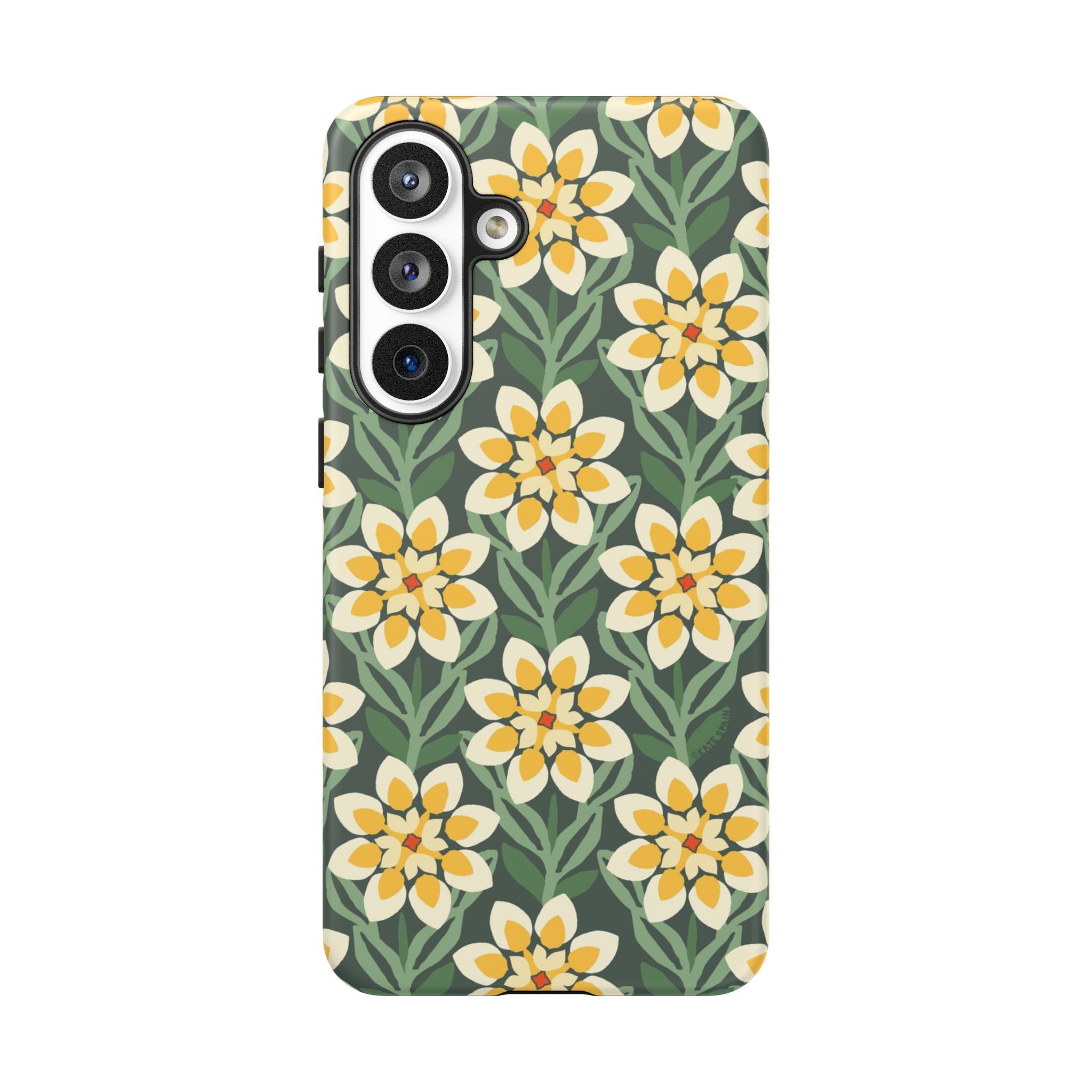 Luxury Modern Dahlia Samsung Galaxy S26 Plus Case – Matte | forest green, yellow, cream modern dahlia print