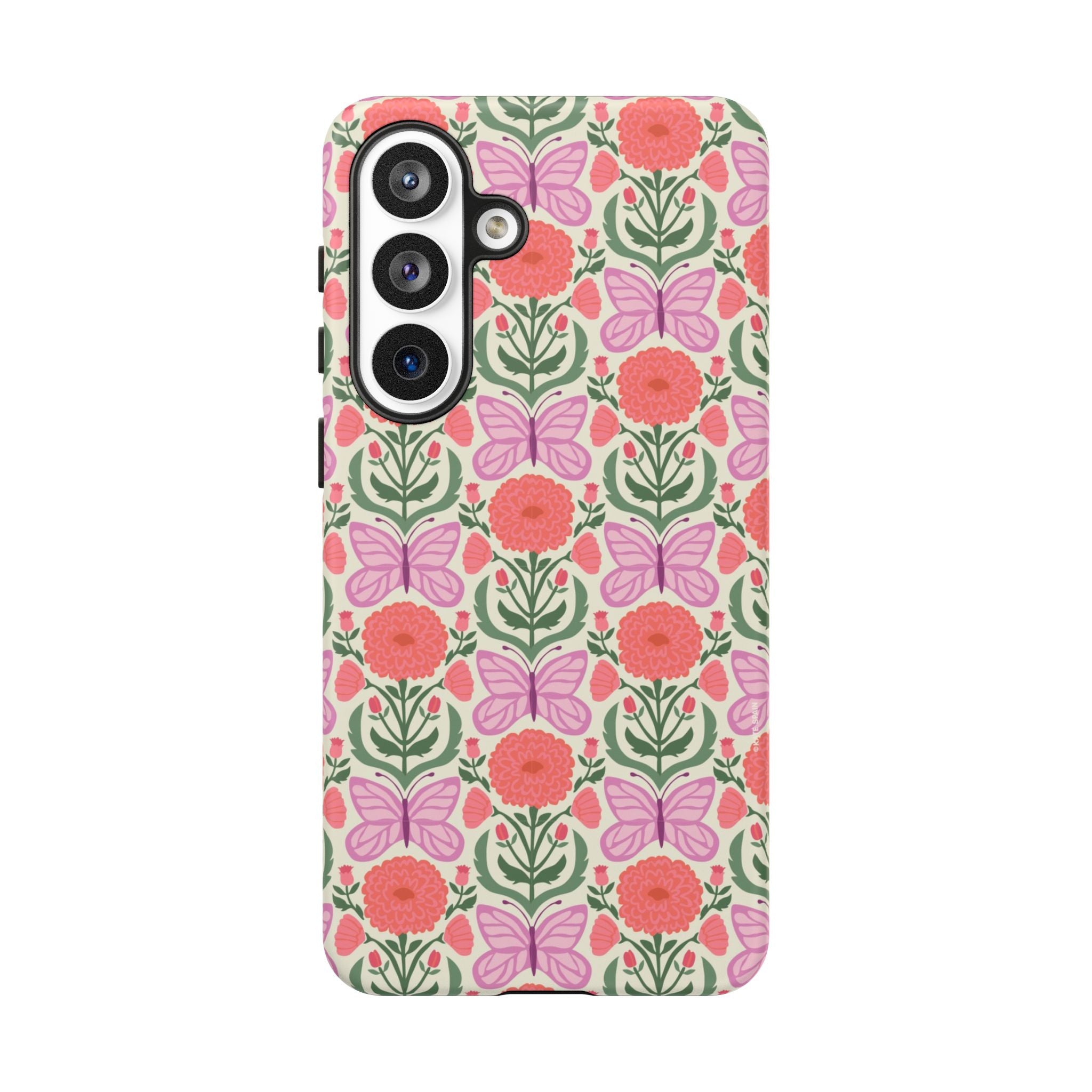 Luxury Pink Butterfly Samsung Galaxy S26 Plus Case – Matte | cream, coral, lavender butterfly floral print
