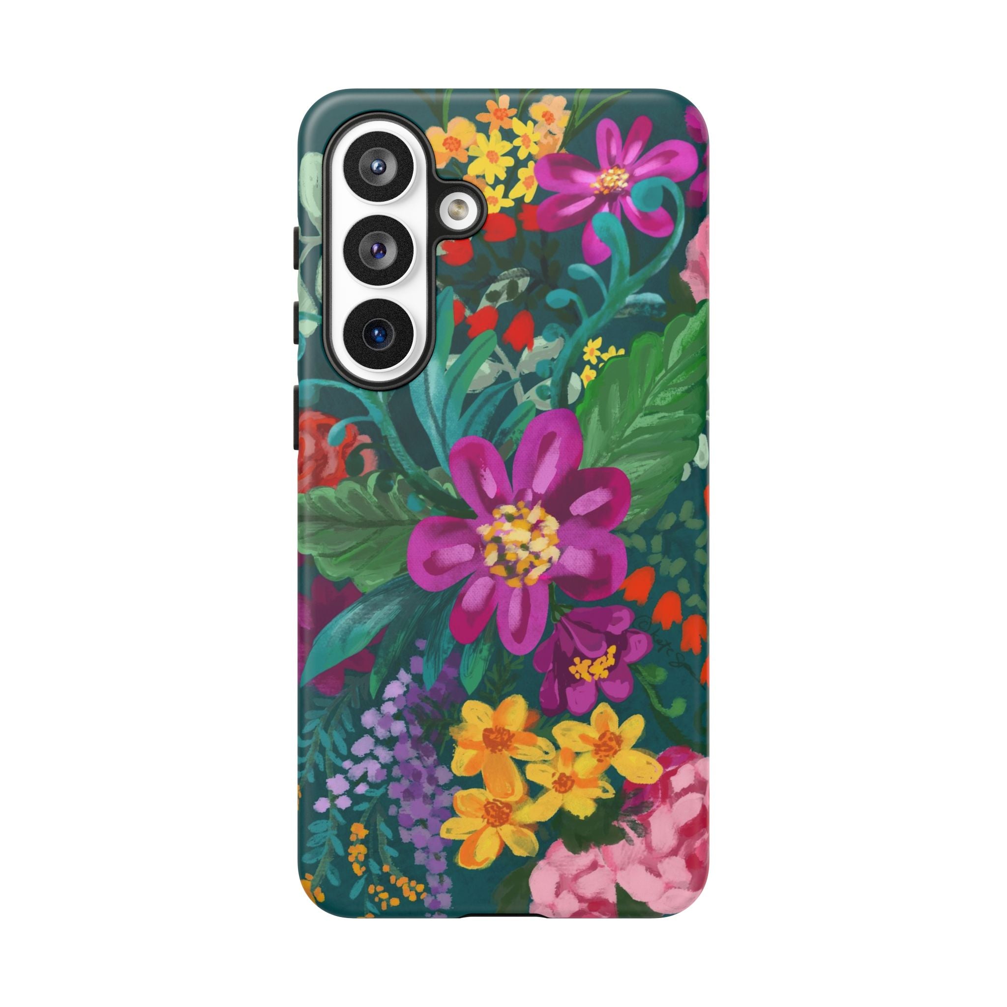 Tropical Posy Samsung Galaxy S26 Plus Case – Matte | teal, magenta, yellow, pink vibrant botanical floral print