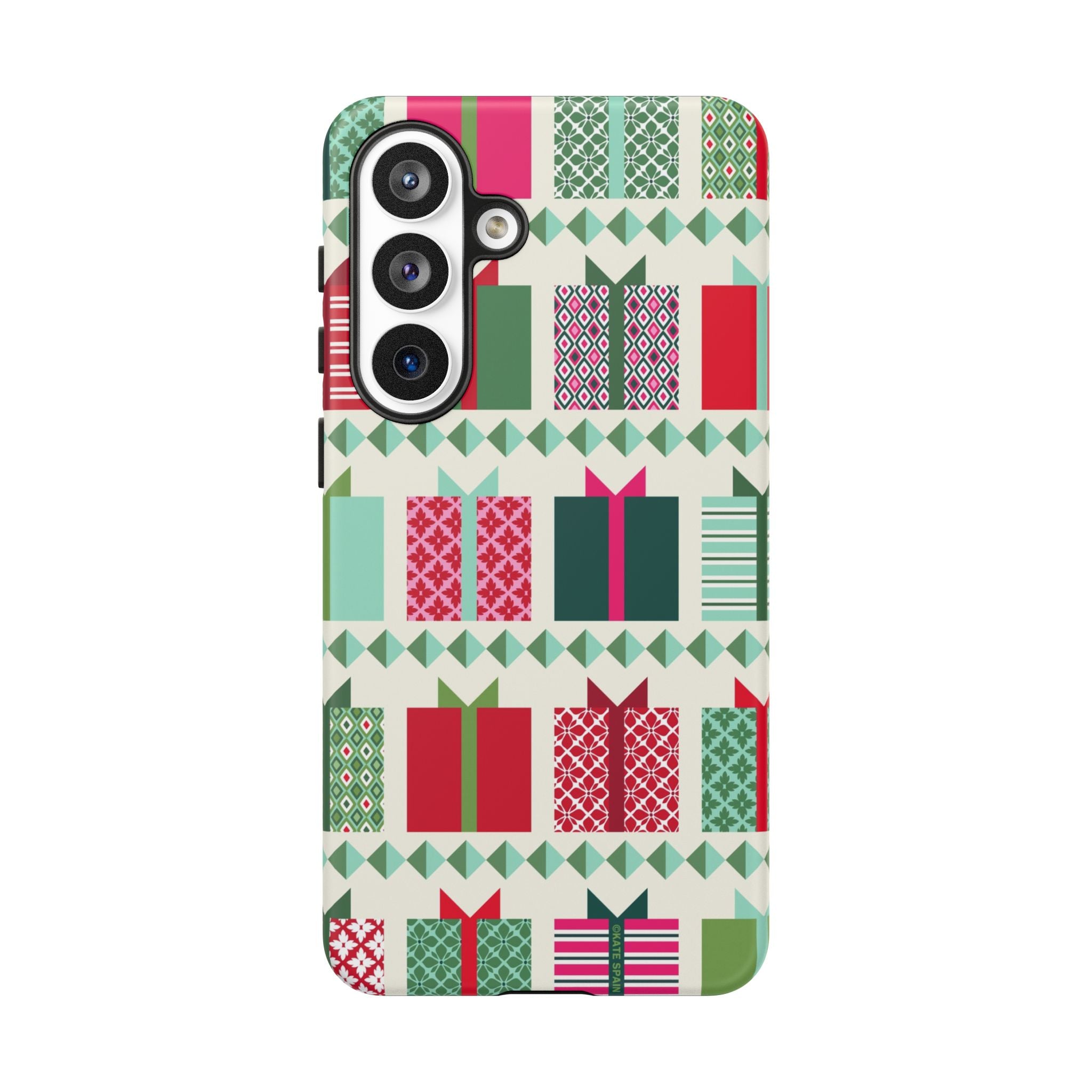 All Wrapped Up Samsung Galaxy S26 Plus Case – Matte | cream, red, pink, green, mint geometric gift wrap holiday print