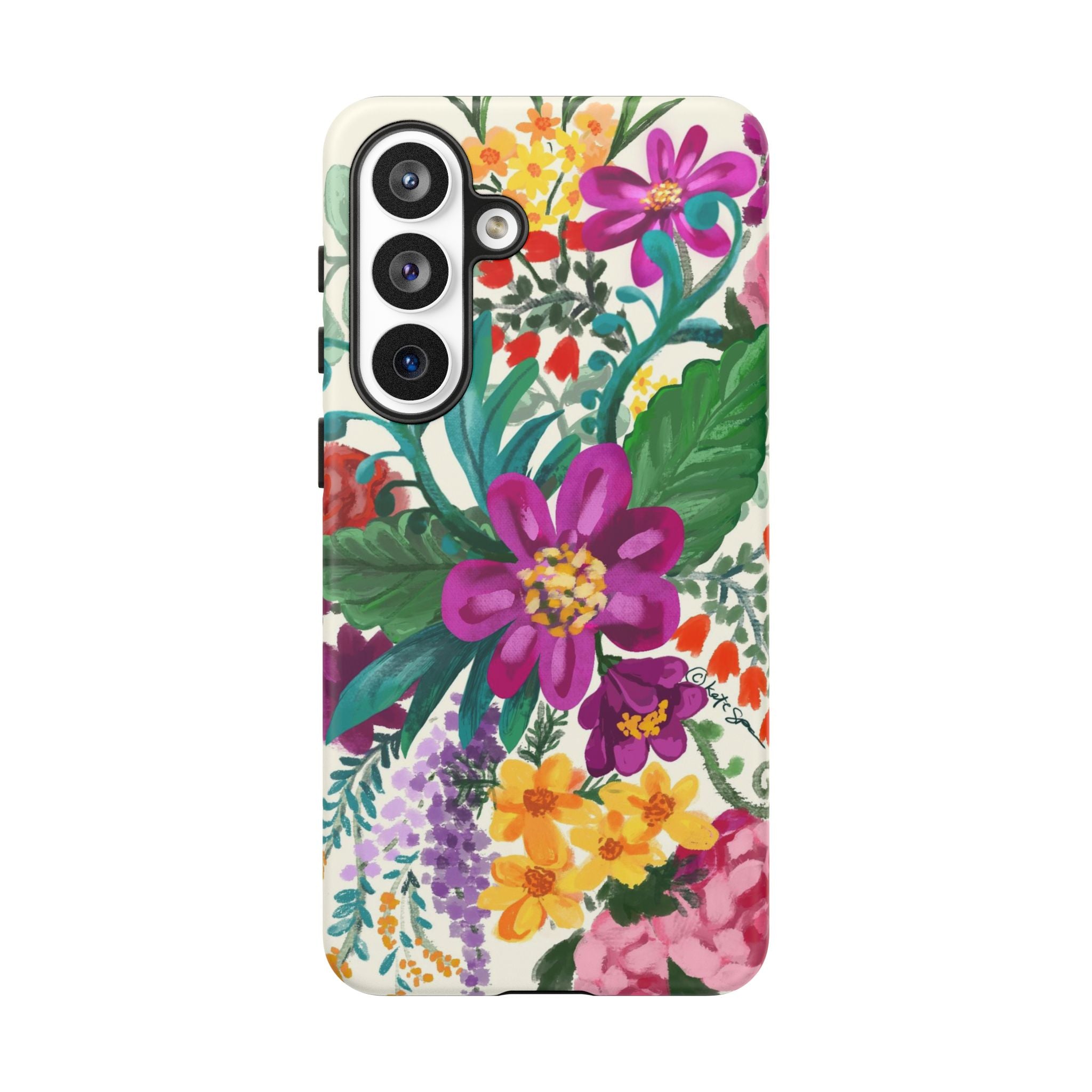Tropical Posy Samsung Galaxy S26 Plus Case – Matte | white, magenta, yellow, purple vibrant botanical floral print