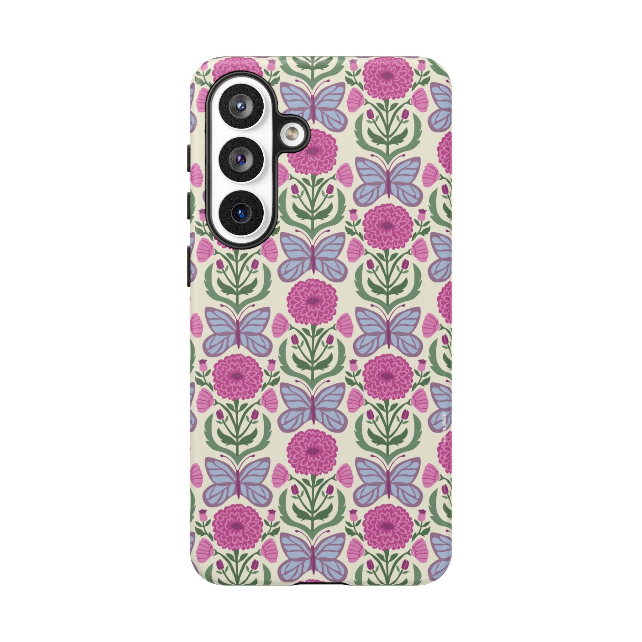 Luxury Butterfly Samsung Galaxy S26 Plus Case – Glossy | cream, magenta, periwinkle butterfly floral print