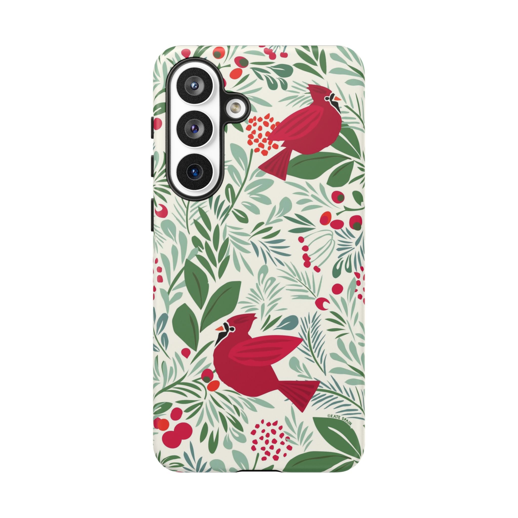 Birds and Berries Samsung Galaxy S25 Case – Glossy | cream, red, green botanical cardinal berry print