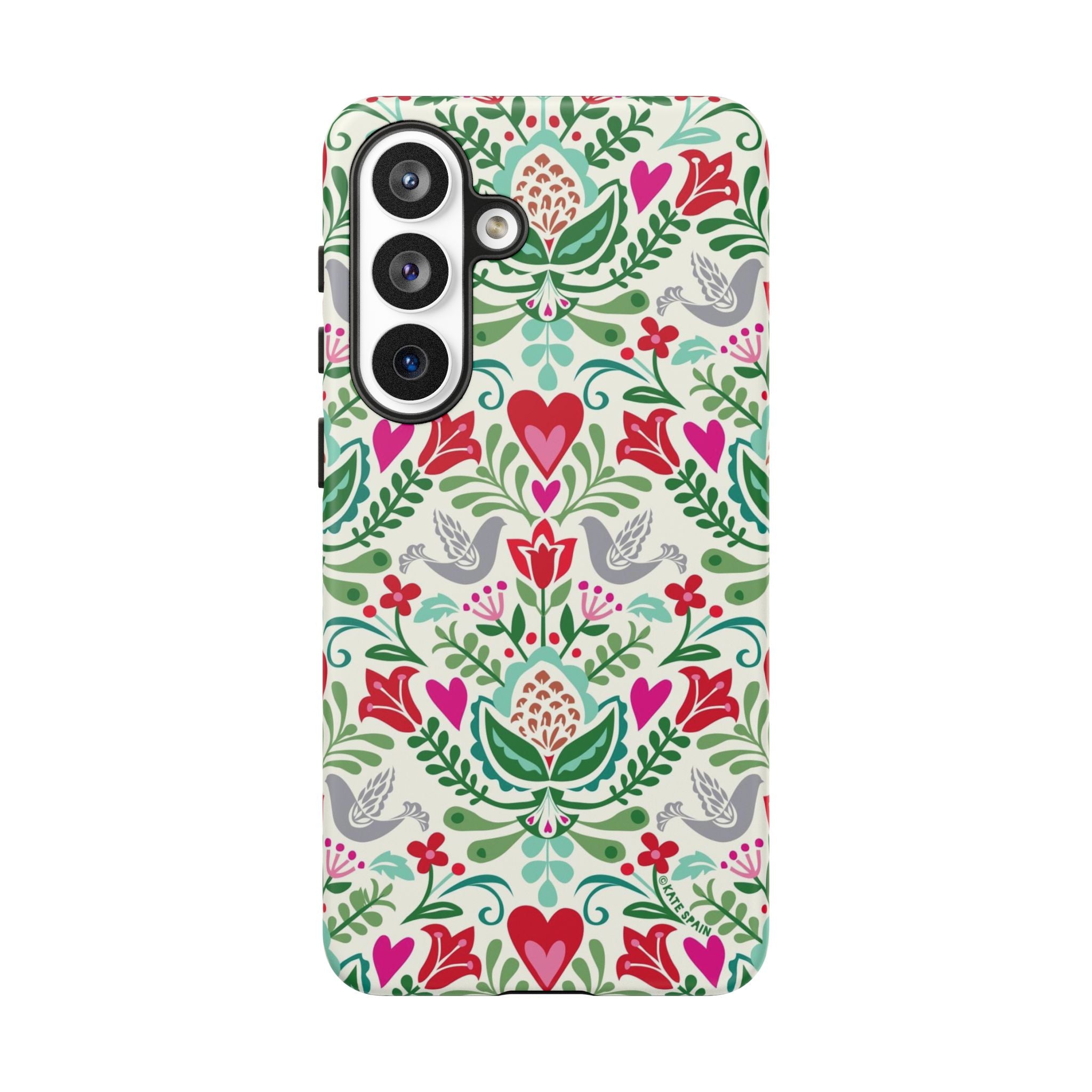 Rosemaling Samsung Galaxy S26 Plus Case – Matte | white, red, green rosemaling floral print