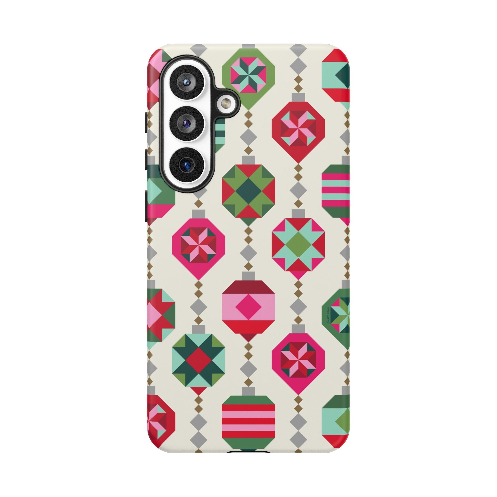 Felicity Ornaments Samsung Case – detail view | cream, red, pink, green, mint geometric quilted ornament print