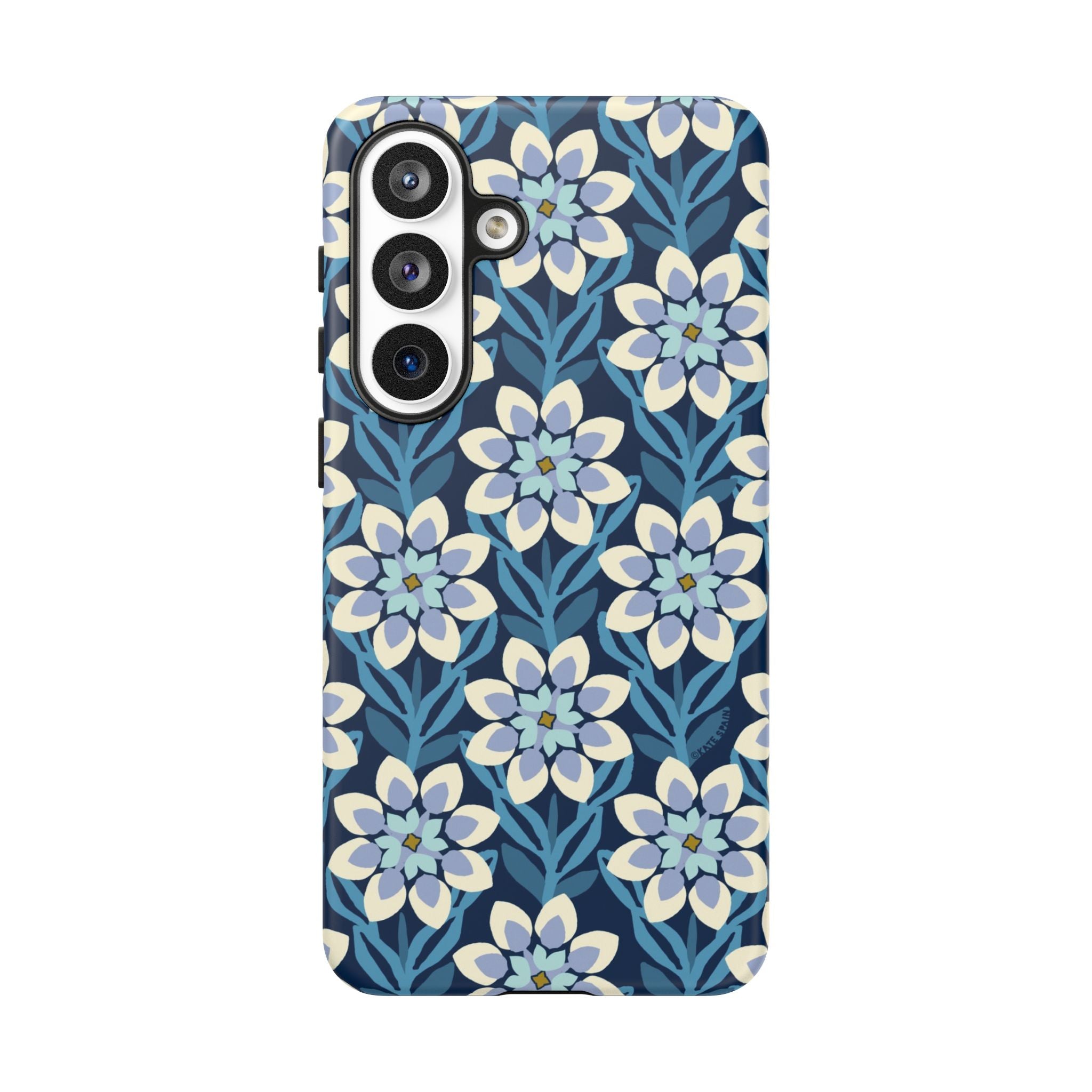 Luxury Modern Dahlia Samsung Galaxy S26 Plus Case – Matte | navy, white, periwinkle modern dahlia print