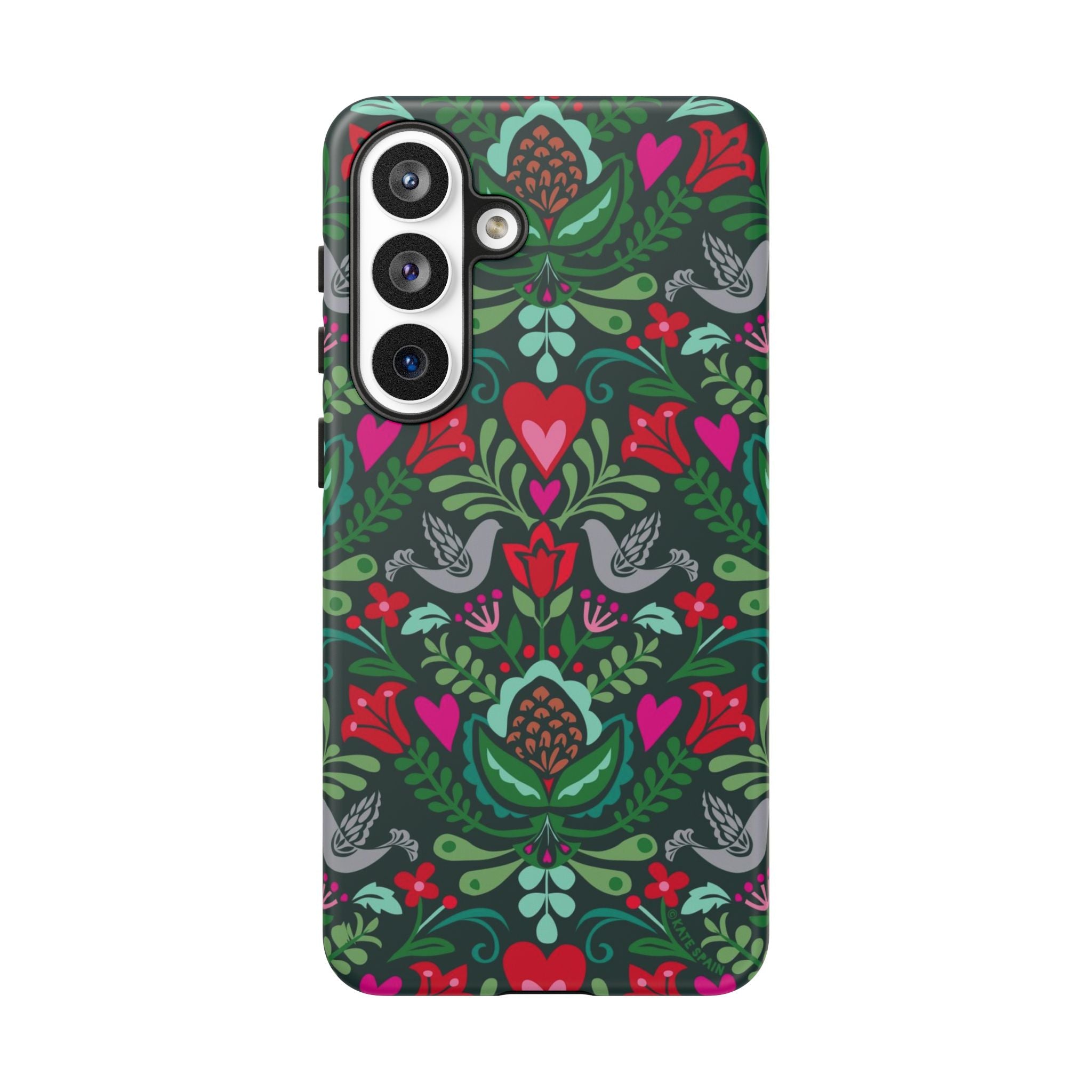 Rosemaling Samsung Galaxy S26 Plus Case – Matte | forest green, red, pink rosemaling floral print