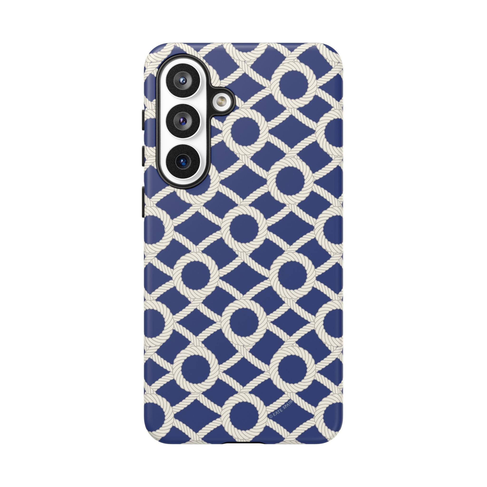 Luxury Sailor's Knot Samsung Galaxy S26 Plus Case – Matte | navy, cream nautical rope knot lattice printbackground