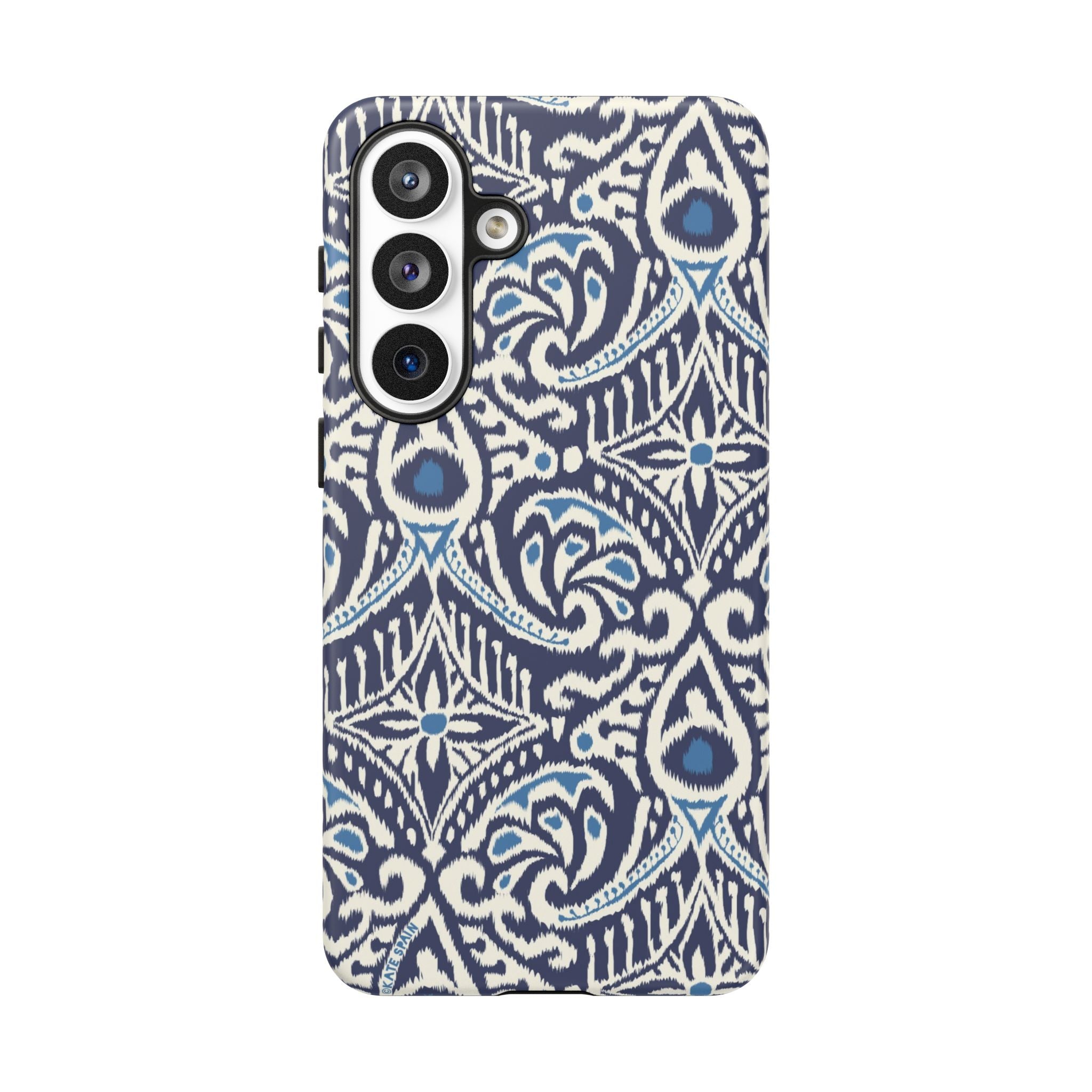 Luxury Ikat Samsung Galaxy S26 Plus Case – Matte | navy, white, aqua ikat geometric medallion print