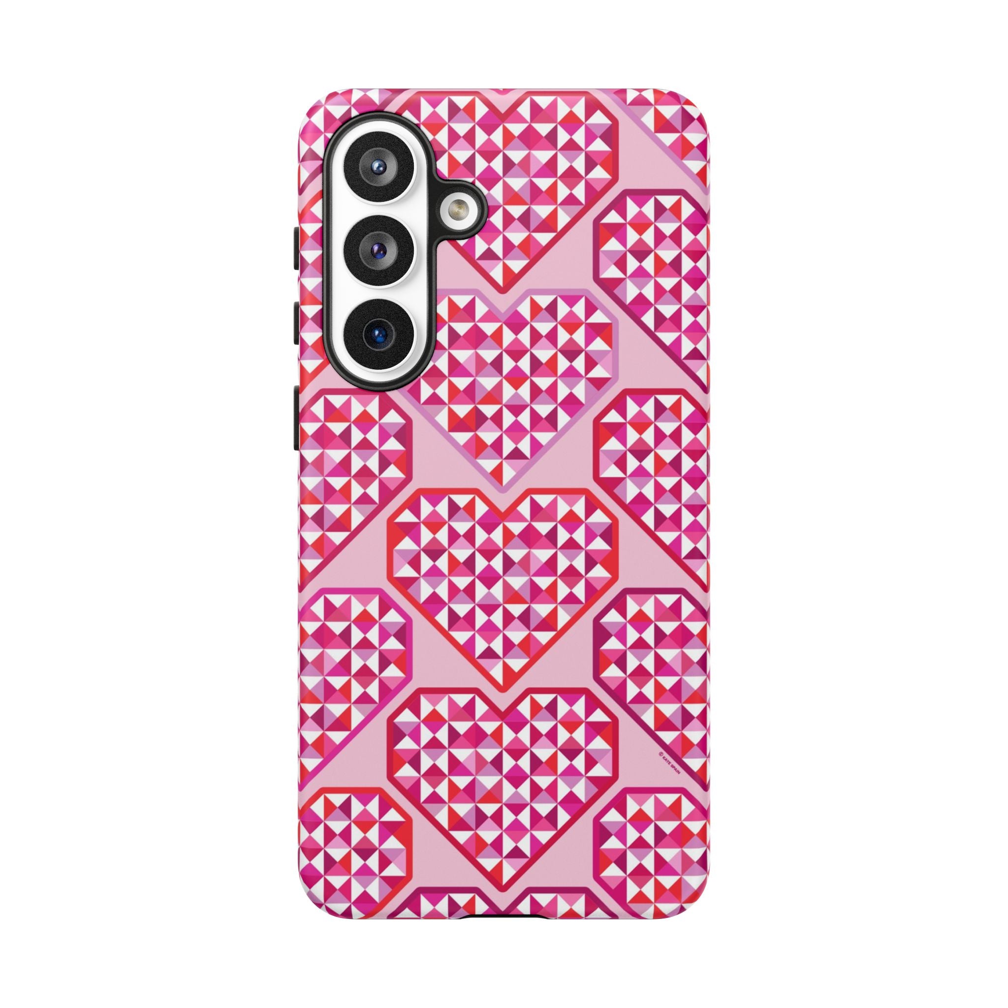 Pink Pyramid Heart Samsung Galaxy S26 Plus Case – Matte | pink, magenta, white geometric heart pyramid print