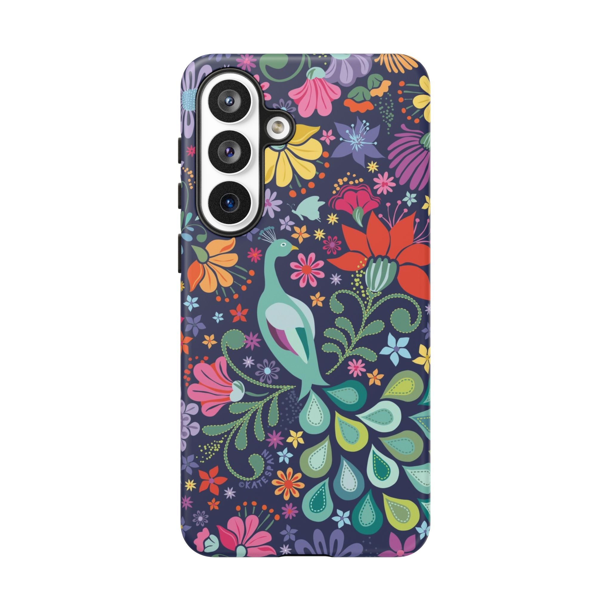 Luxury Peacock Sanctuary Samsung Galaxy S26 Plus Case – Matte | navy, teal, coral multicolor vibrant peacock feather botanical print