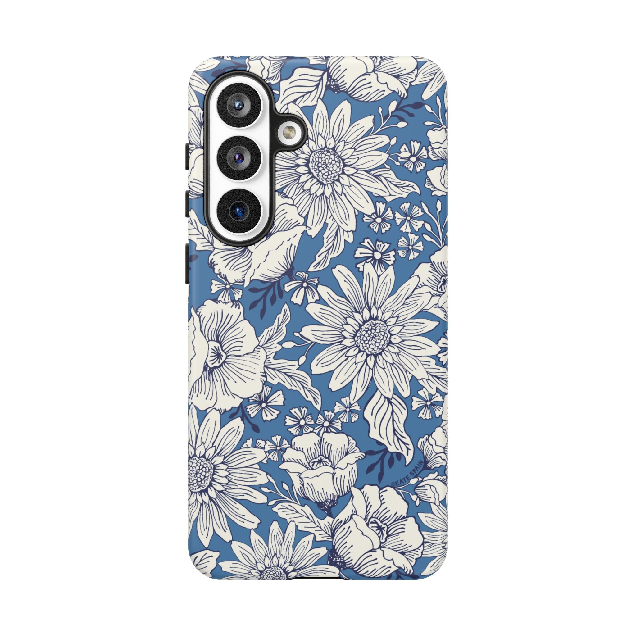 Luxury Jardin Samsung Galaxy S26 Plus Case – Matte | steel blue, white botanical daisy floral print