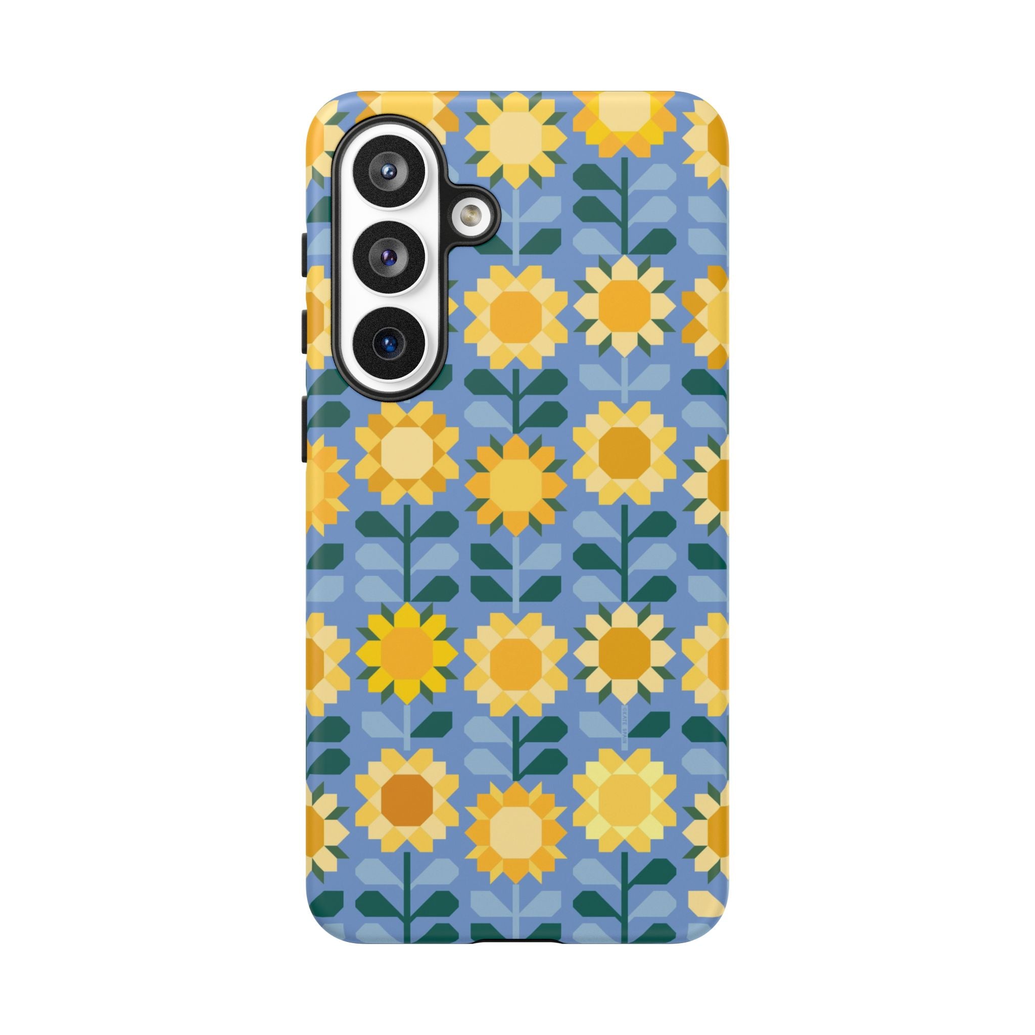 Luxury Sunflowers Samsung Galaxy S26 Plus Case – Matte | blue, yellow, gold geometric sunflower print 