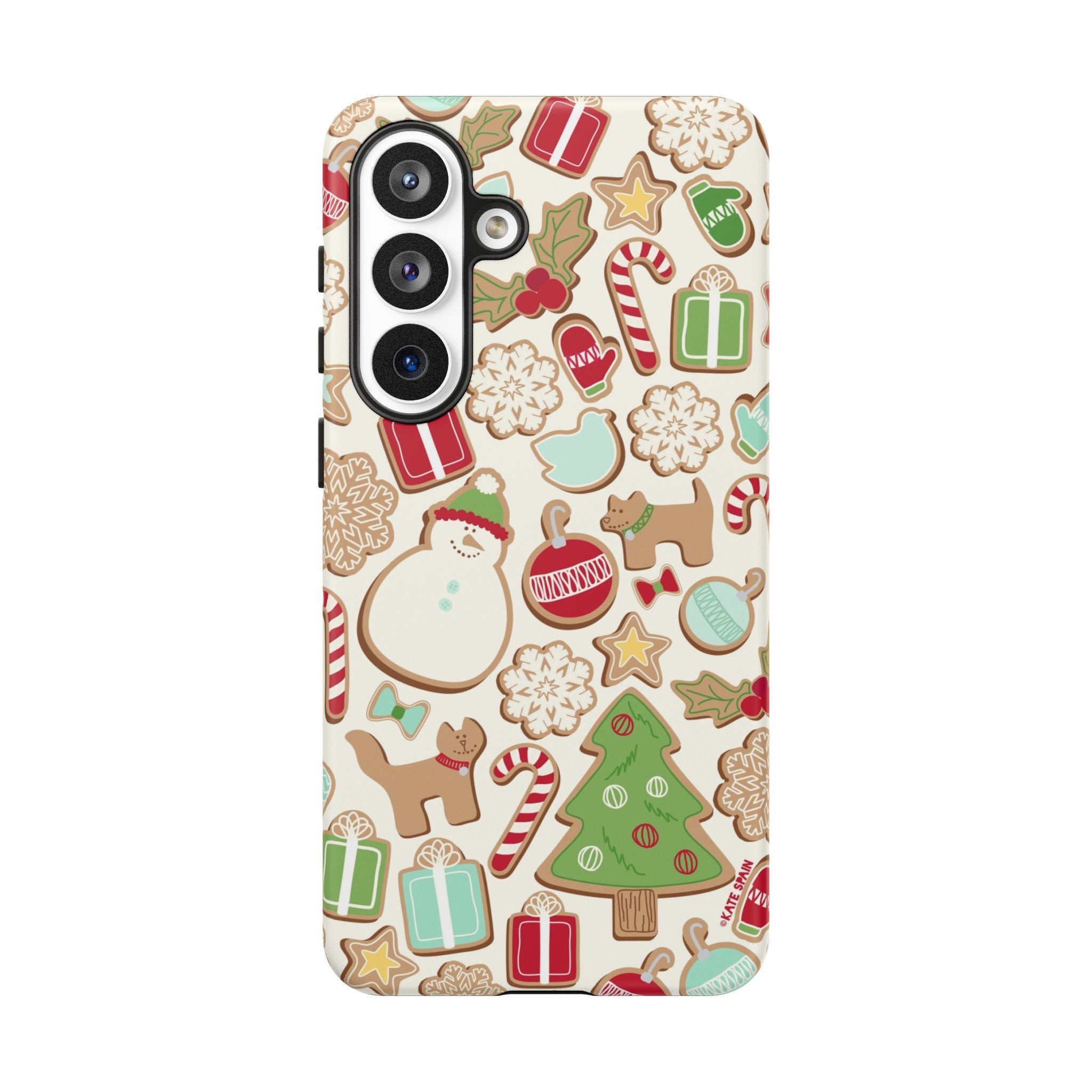 Gingerbread Cookies Samsung Galaxy S25 Case – Glossy | cream, red, green gingerbread holiday cookie print