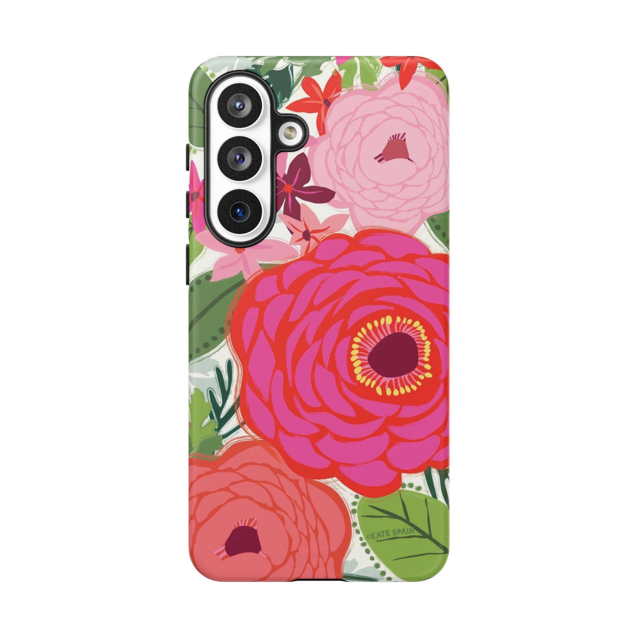 Luxury Bloomerie Samsung Galaxy S26 Plus Case – Matte | cream, magenta, coral botanical peony floral print 
