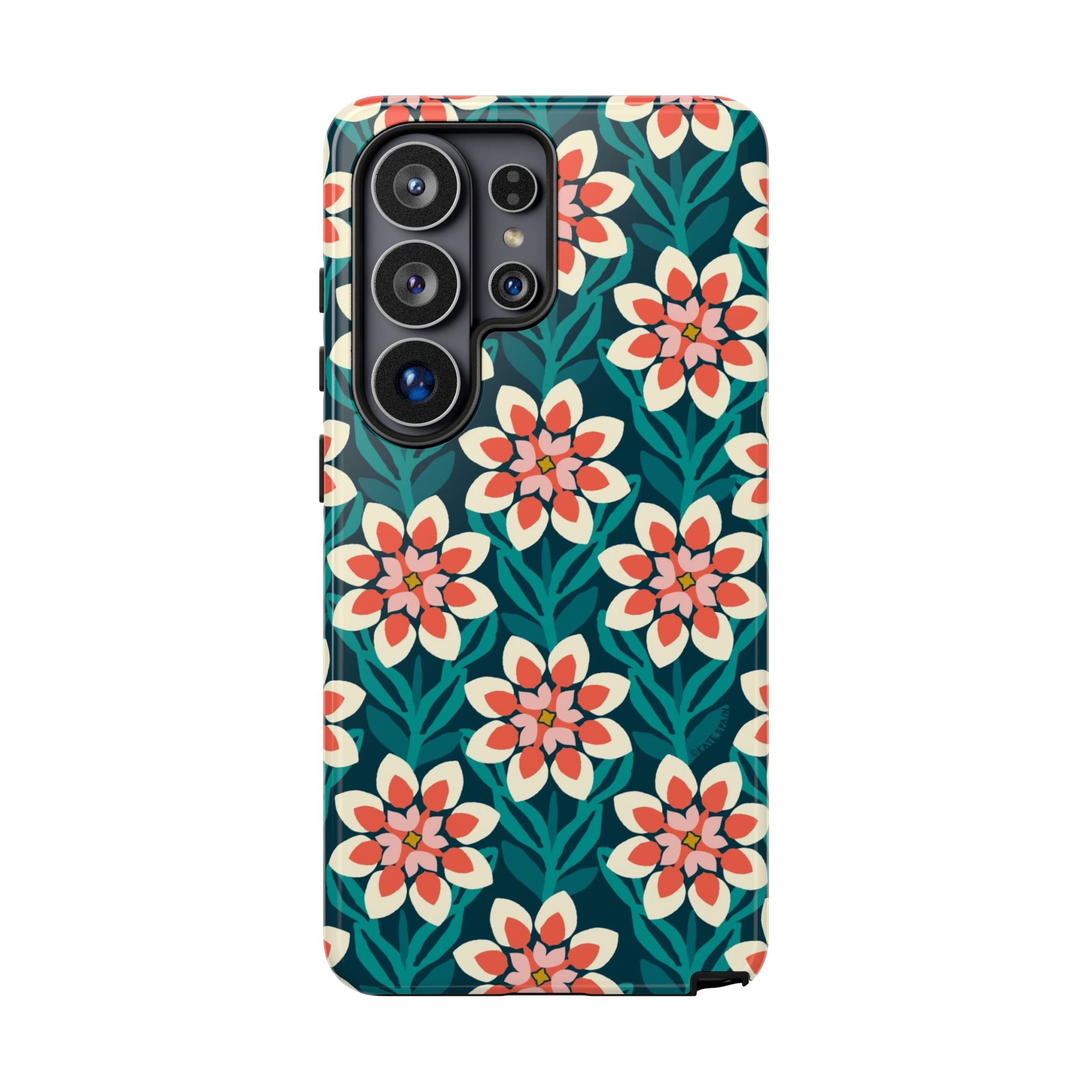 Luxury Modern Dahlia Samsung Galaxy S26 Ultra Case – Glossy | teal, coral, pink, cream modern dahlia print