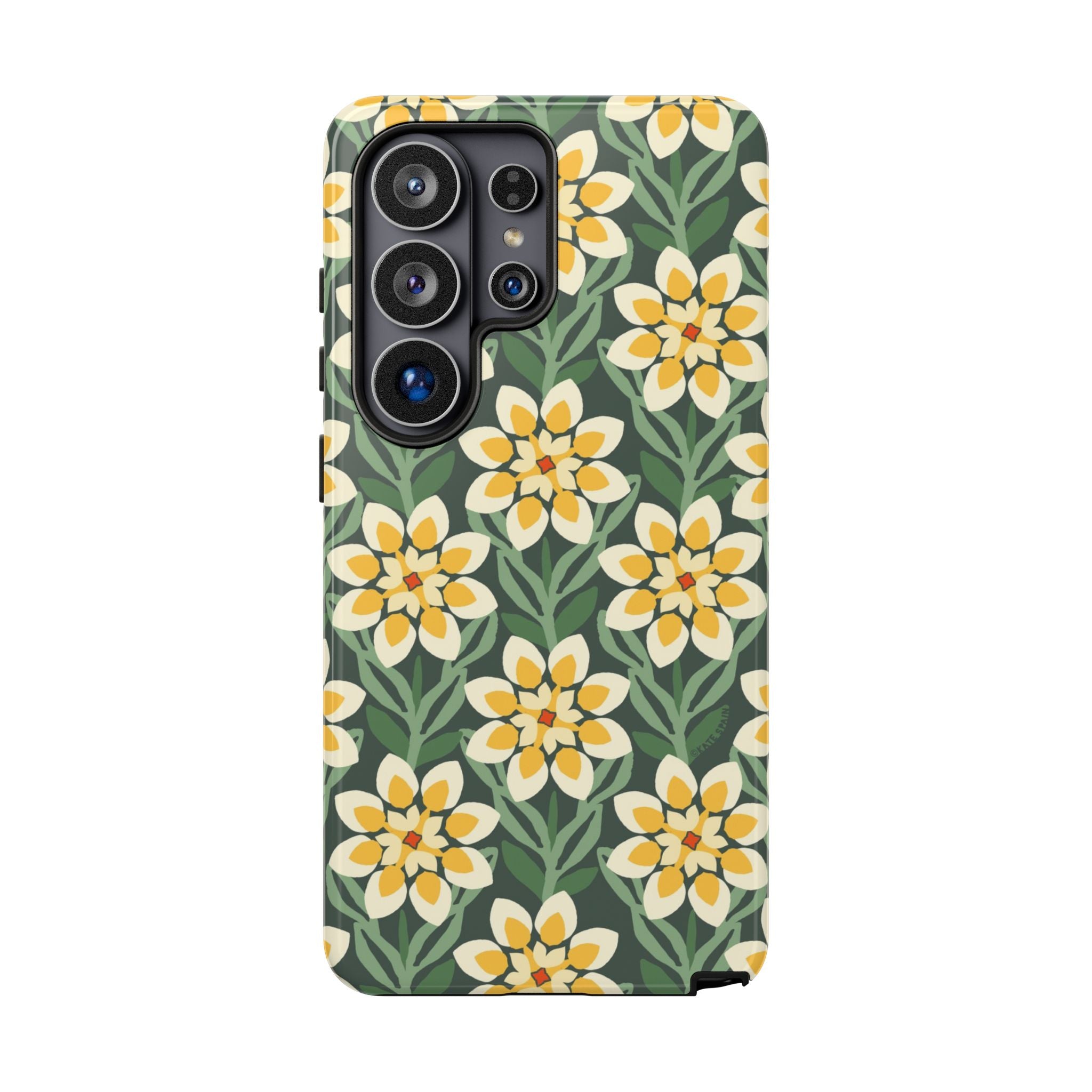 Luxury Modern Dahlia Samsung Galaxy S26 Ultra Case – Glossy | forest green, yellow, cream modern dahlia print