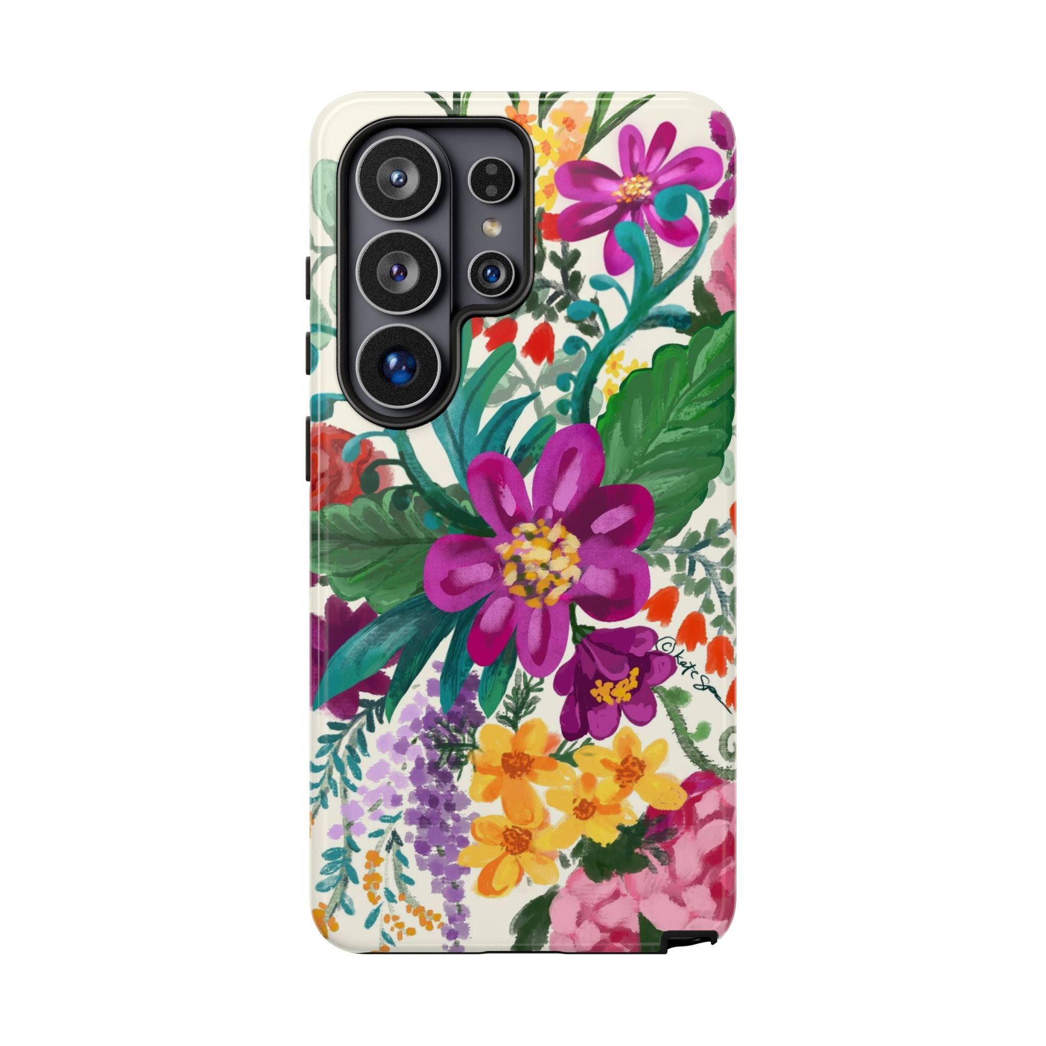 Tropical Posy Samsung Galaxy S26 Ultra Case – Glossy | white, magenta, yellow, purple vibrant botanical floral print