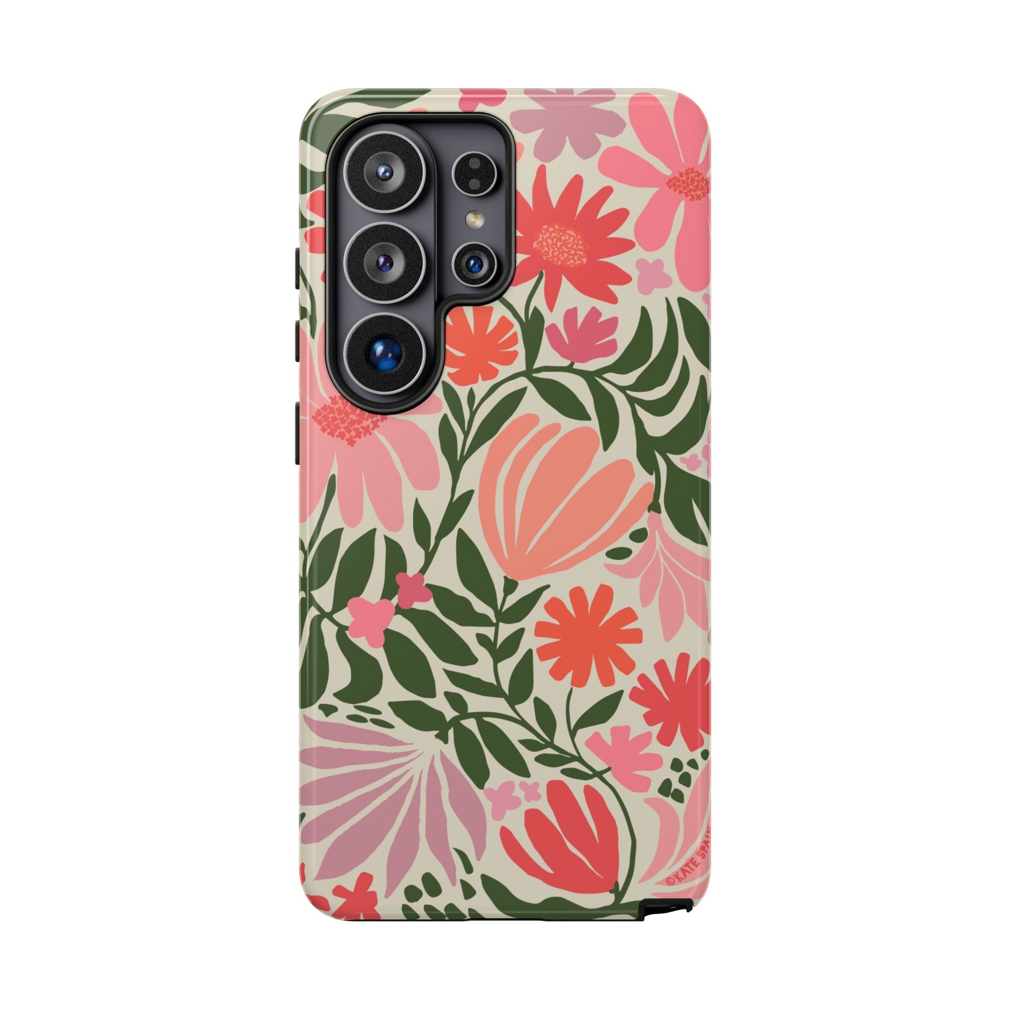 Luxury Botanica Samsung Galaxy S26 Ultra Case – Glossy | cream, coral, pink botanical wildflower print