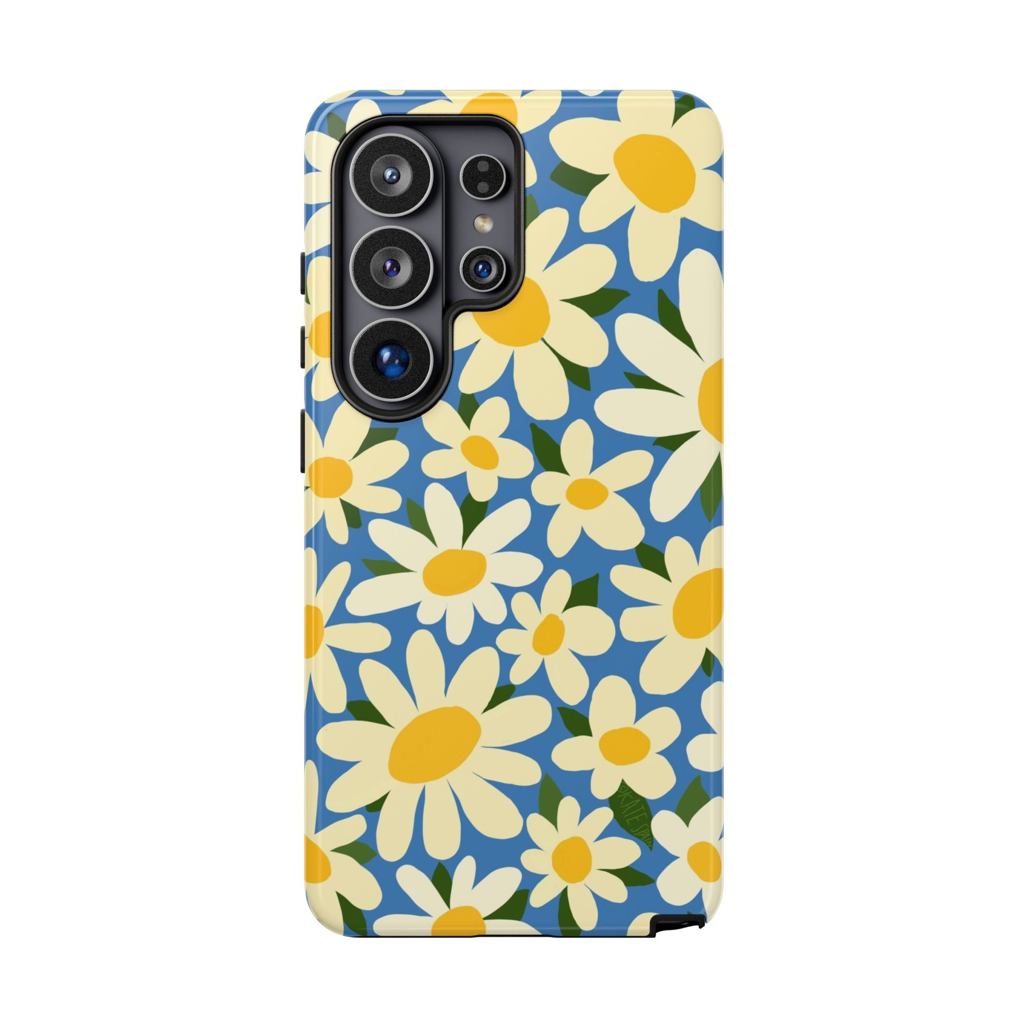 Luxury Shasta Samsung Galaxy S26 Ultra Case – Glossy | blue, yellow, white daisy floral print