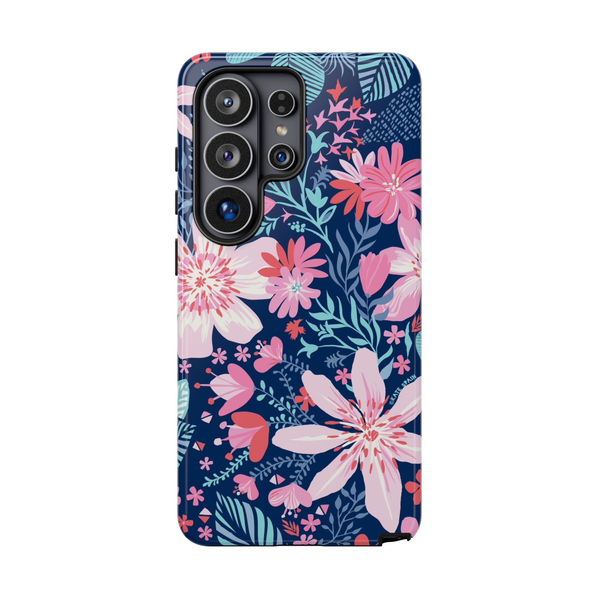 Tropical Bonaire Samsung Galaxy S26 Ultra Case – Glossy | navy, pink, white tropical floral botanical print