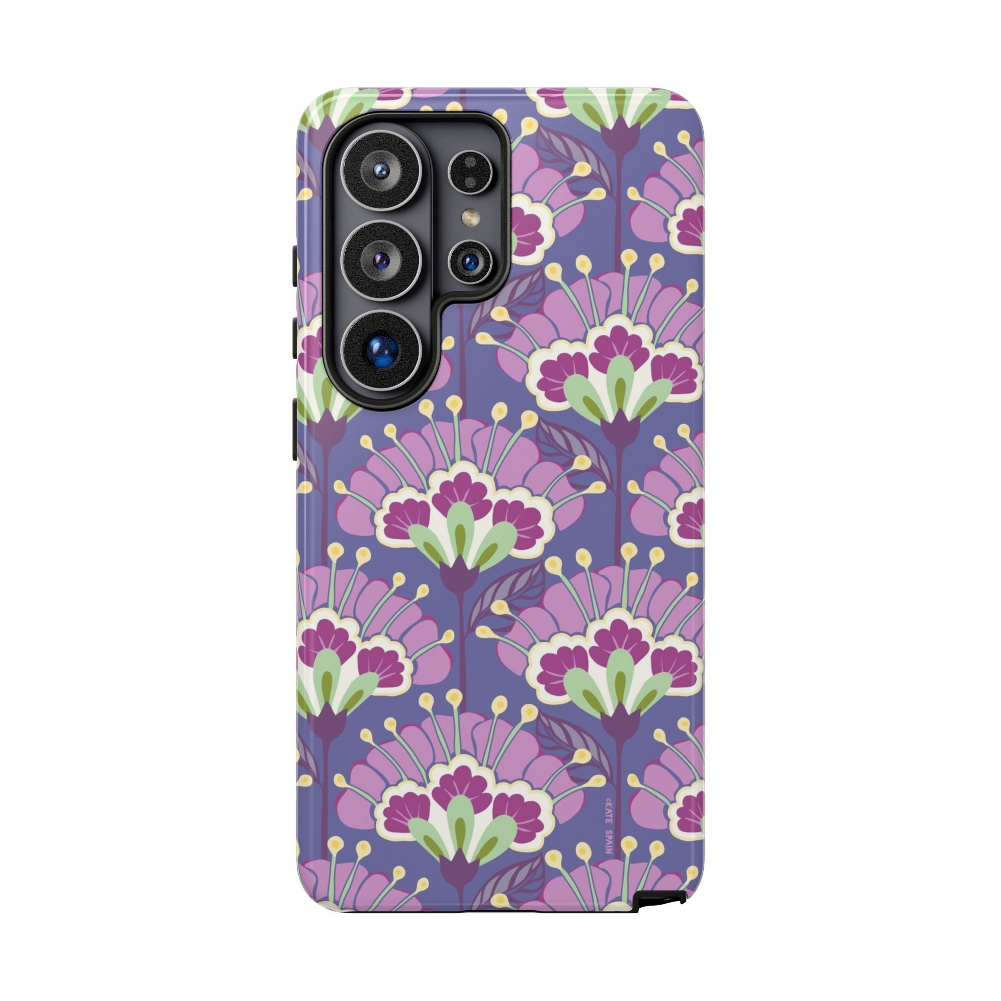 Luxury Lantern Flower Samsung Galaxy S26 Ultra Case – Glossy | mauve, purple, lime green floral print
